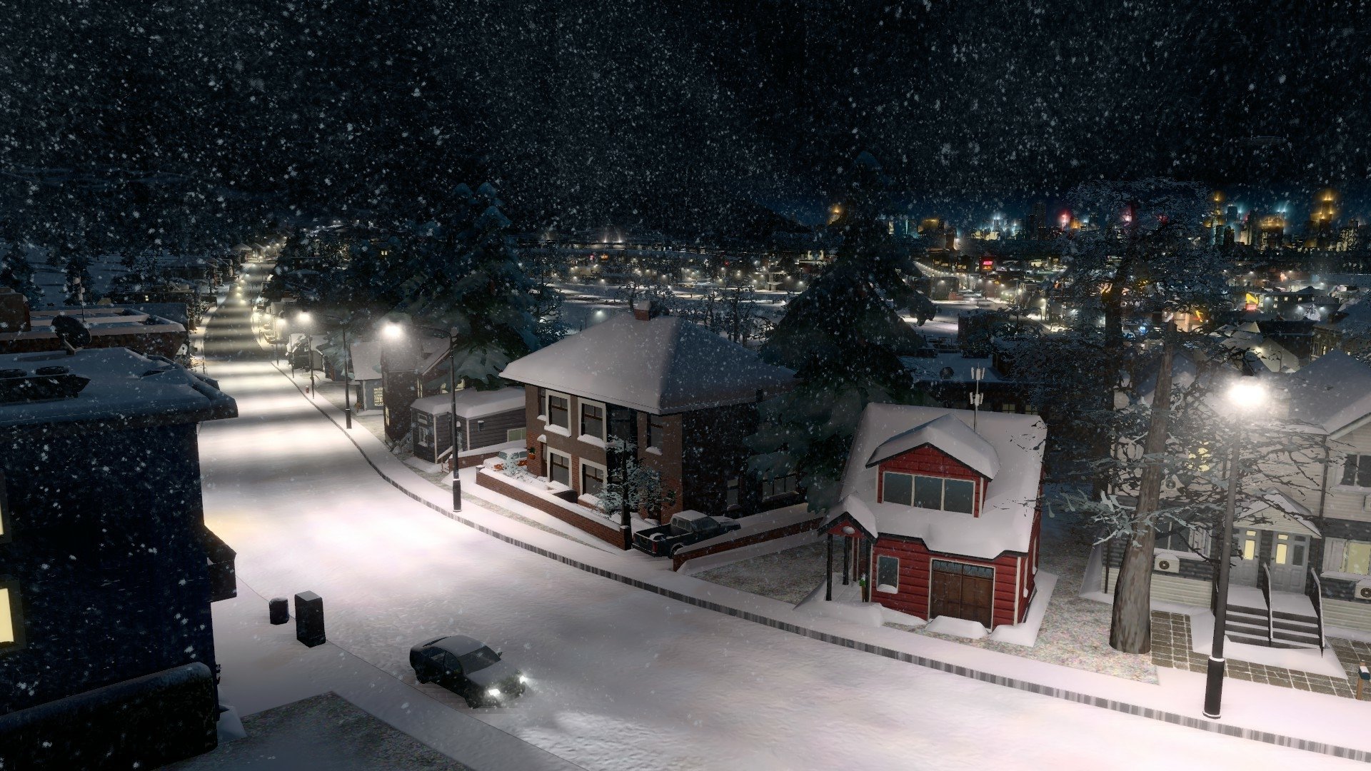 Download House Night Winter Snow Street Video Game Cities: Skylines Winter Night Night Snow HD Wallpaper
