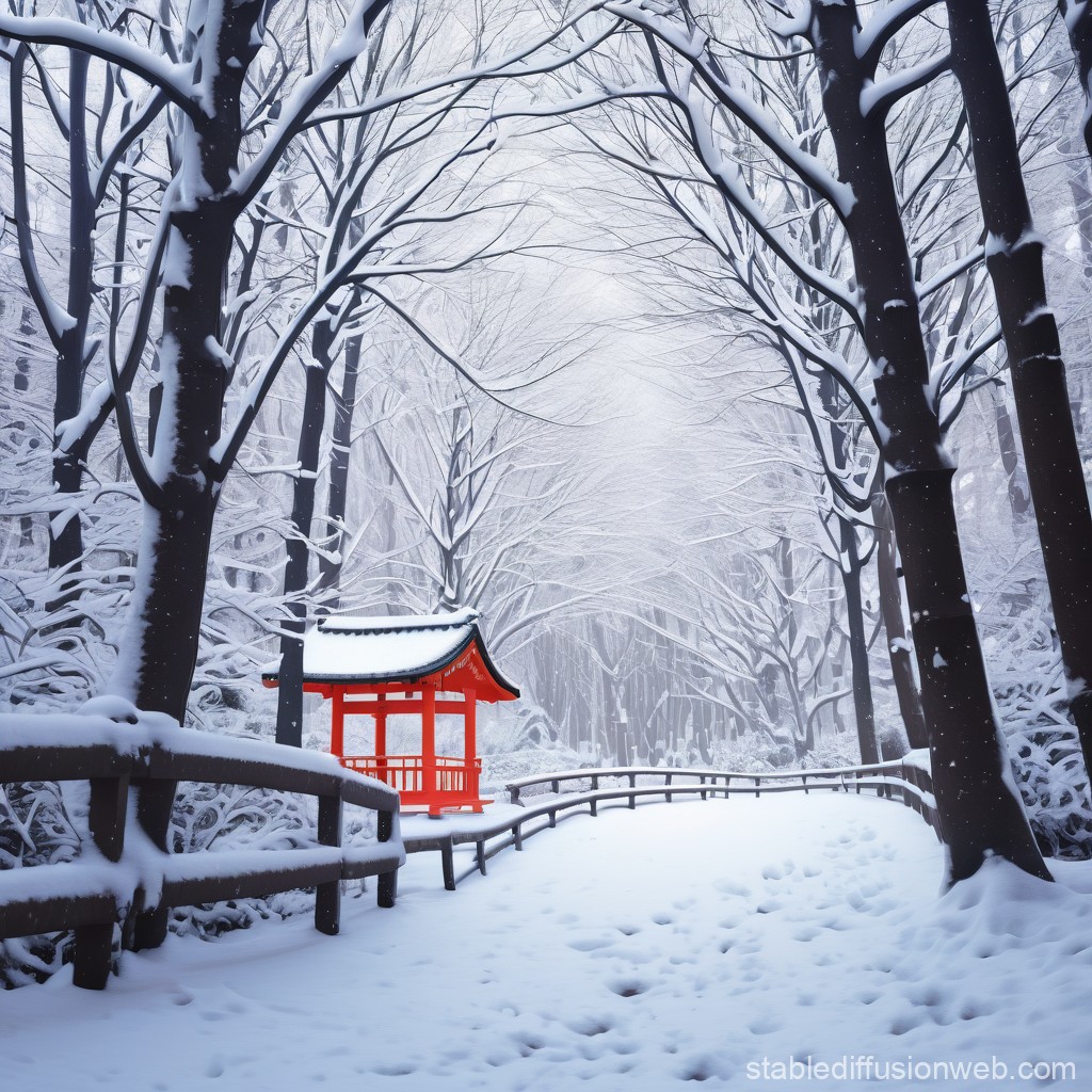 Christmas Background in Japanese Anime Style in the Wood with Snow. Stable Diffusion Online
