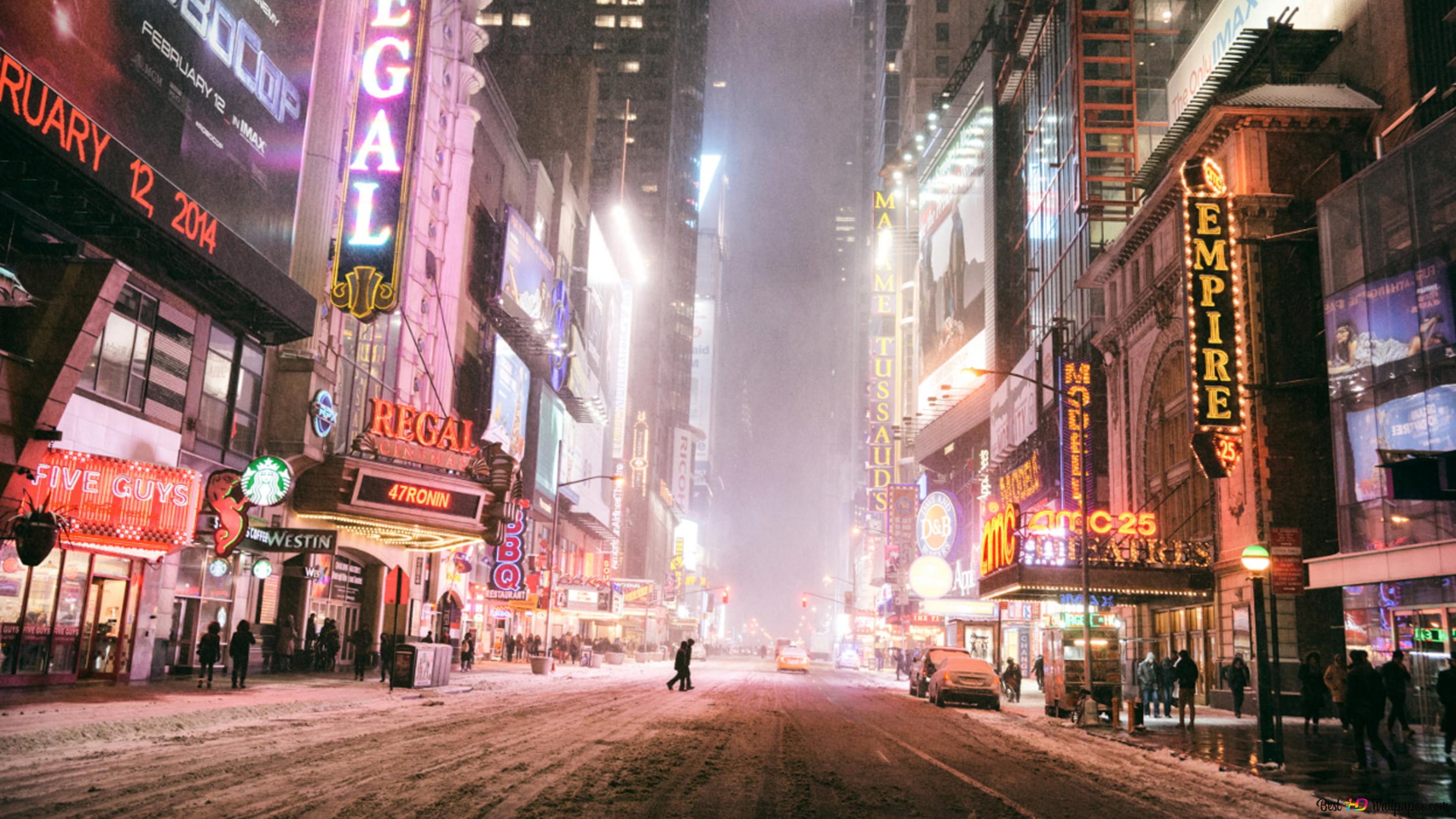 New york time square winter and road 4K wallpaper download