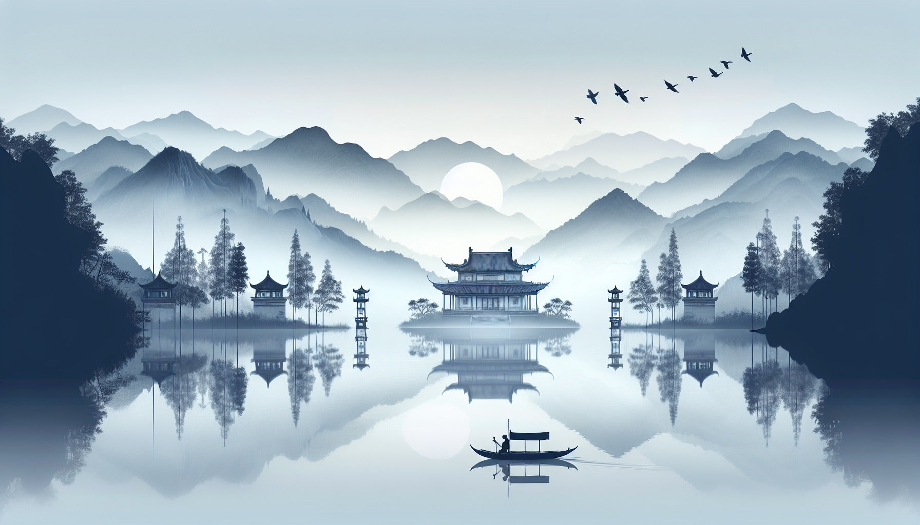 Zen Mural Wallpaper. Sunrise Inspiration Facing a Japanese Temple and