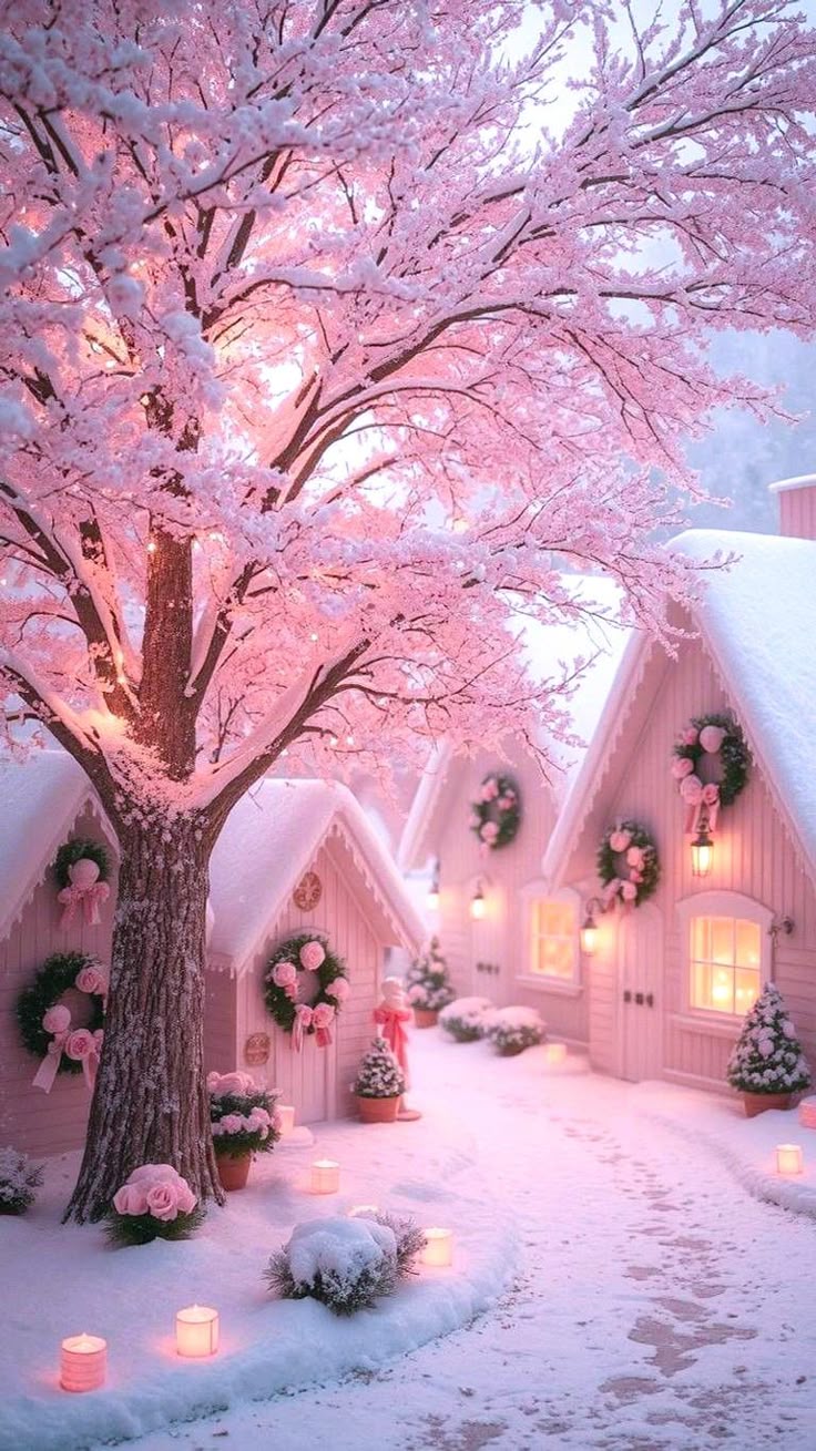 pink tree in whimsical christmas