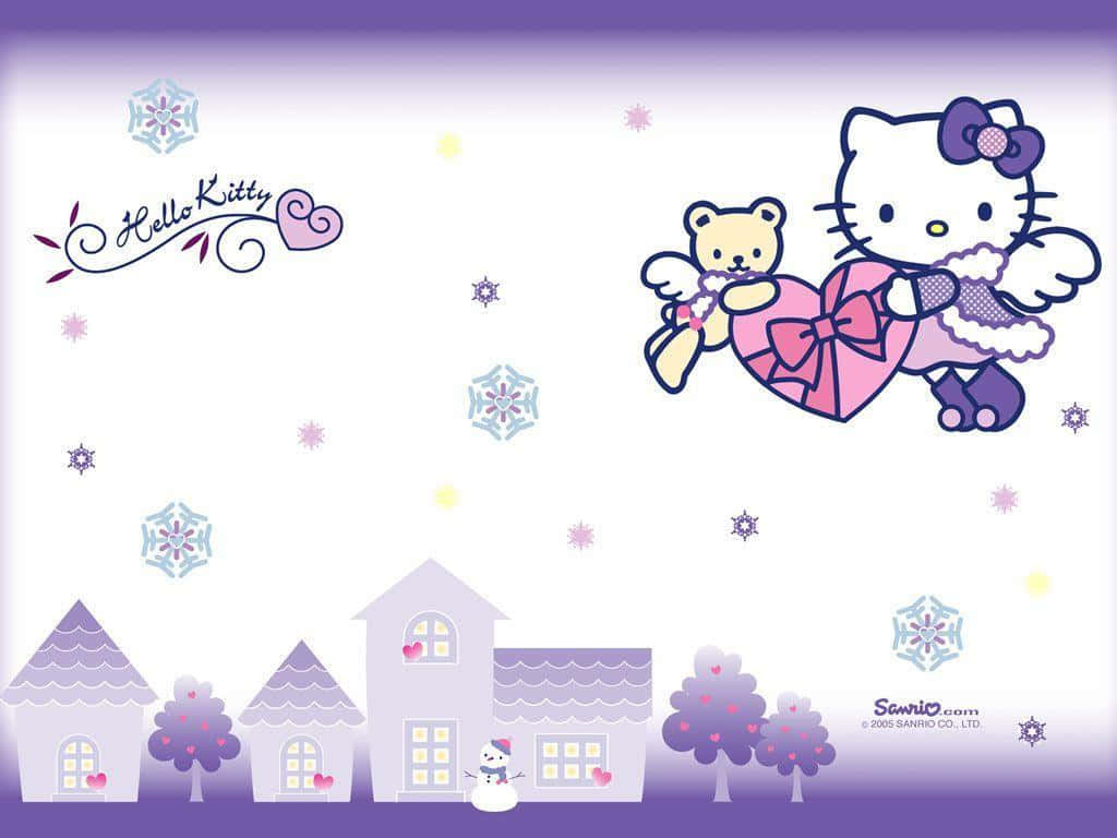 Download Purple Hello Kitty Winter Theme Wallpaper