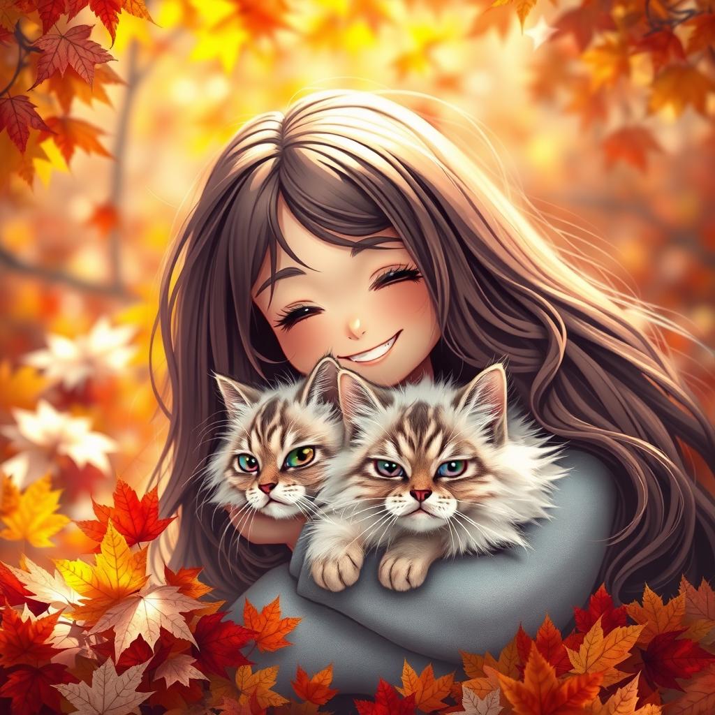 Whimsical Moments: Anime Girl & Her Feline Friend