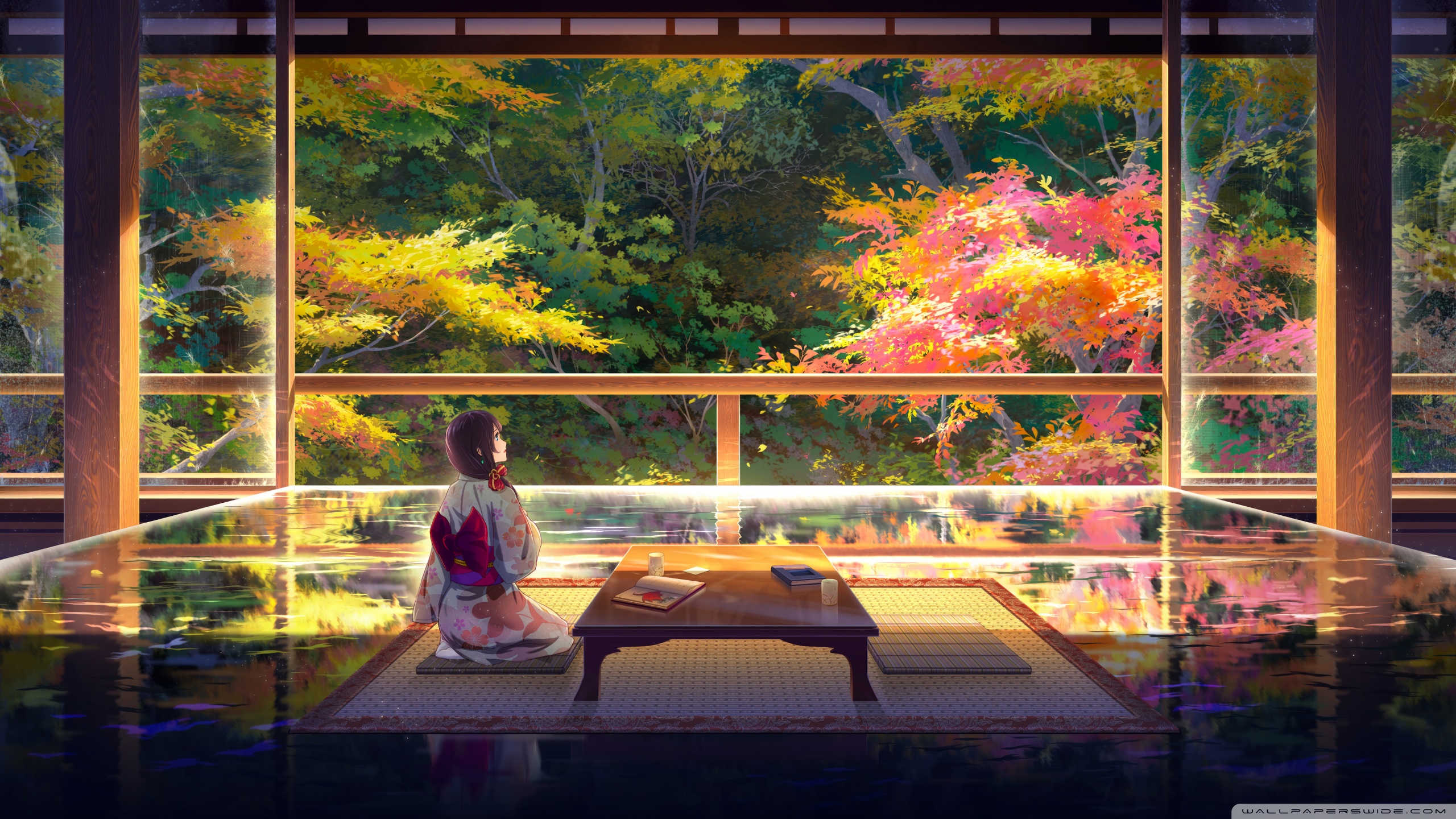 Japanese Living Room for a Peaceful Living, Autumn Art 4K UHD Wallpaper for UltraHD Desktop and TV, Widescreen and UltraWide Display, Dual Monitor, Smartphone and Tablet Devices