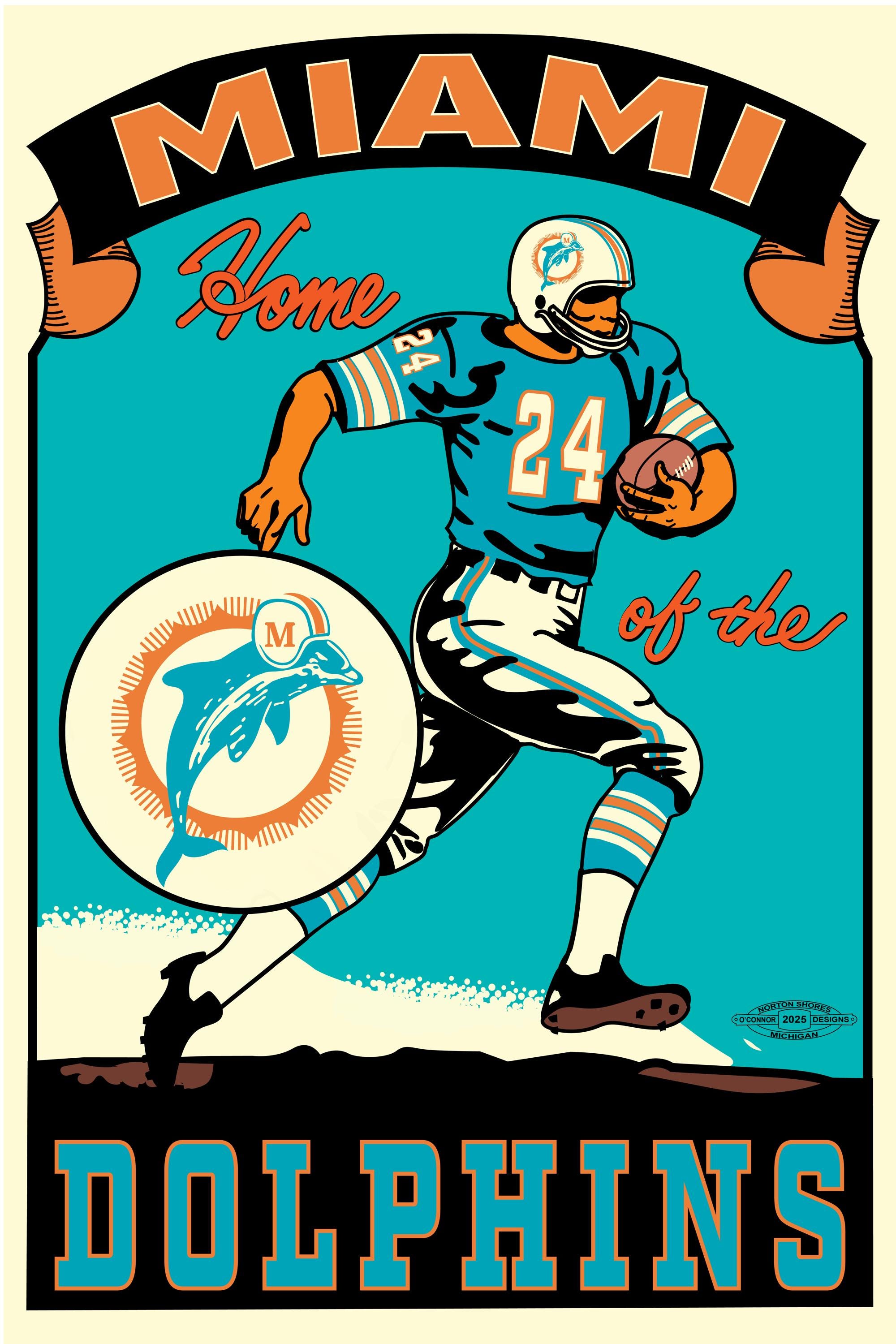 Miami Dolphins vintage look poster, unframed
