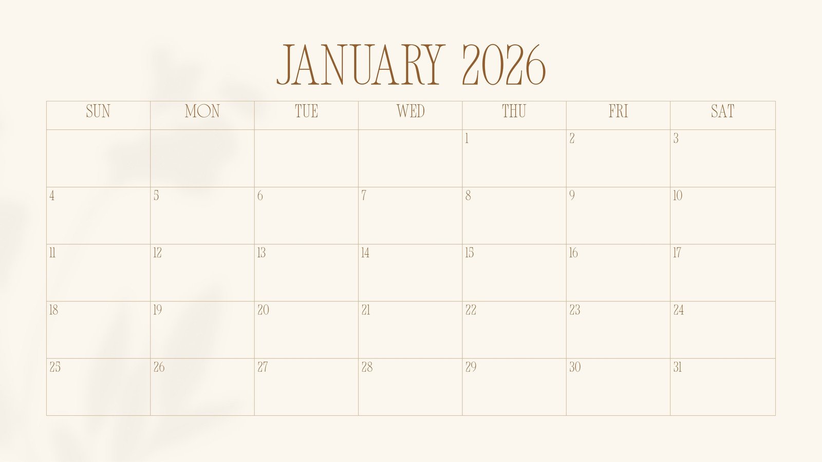 Free and editable January 2026 calendar