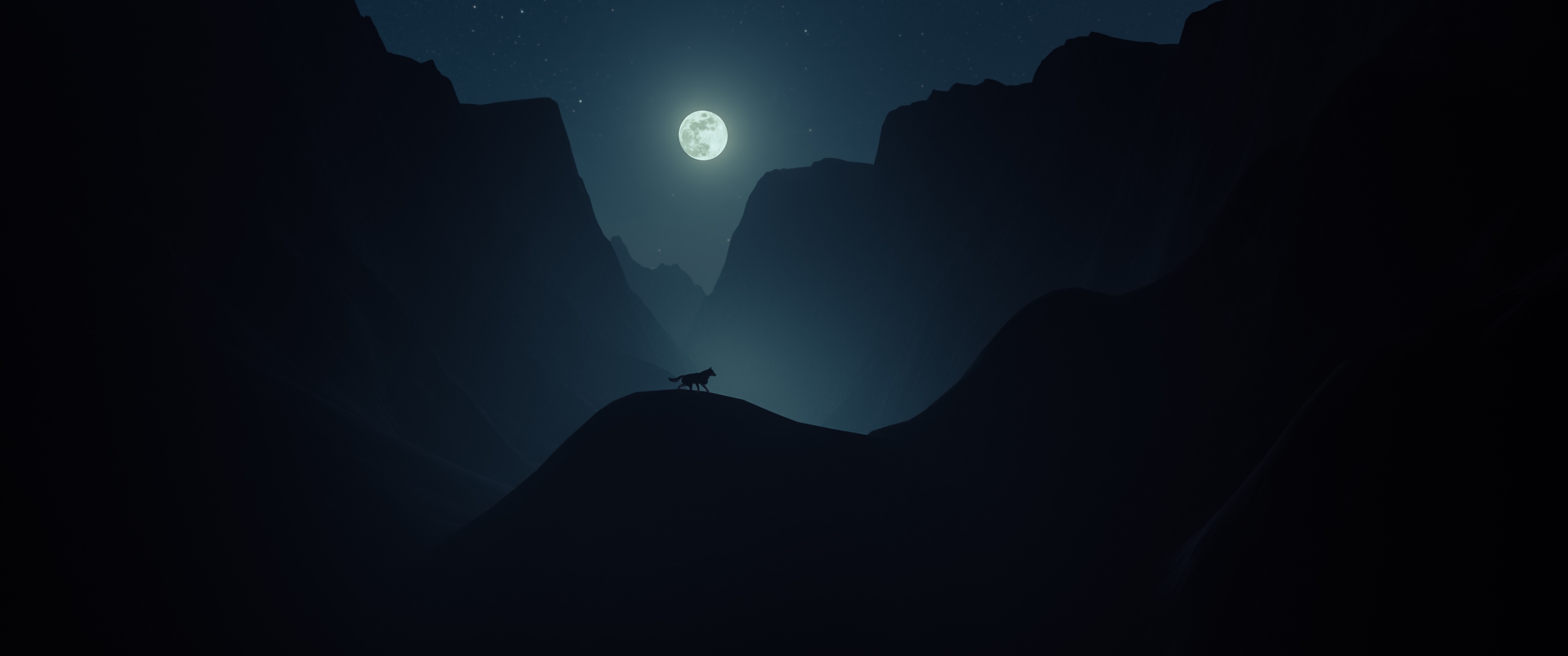Moon Wallpaper 4K, Mountains, Night, Wolf