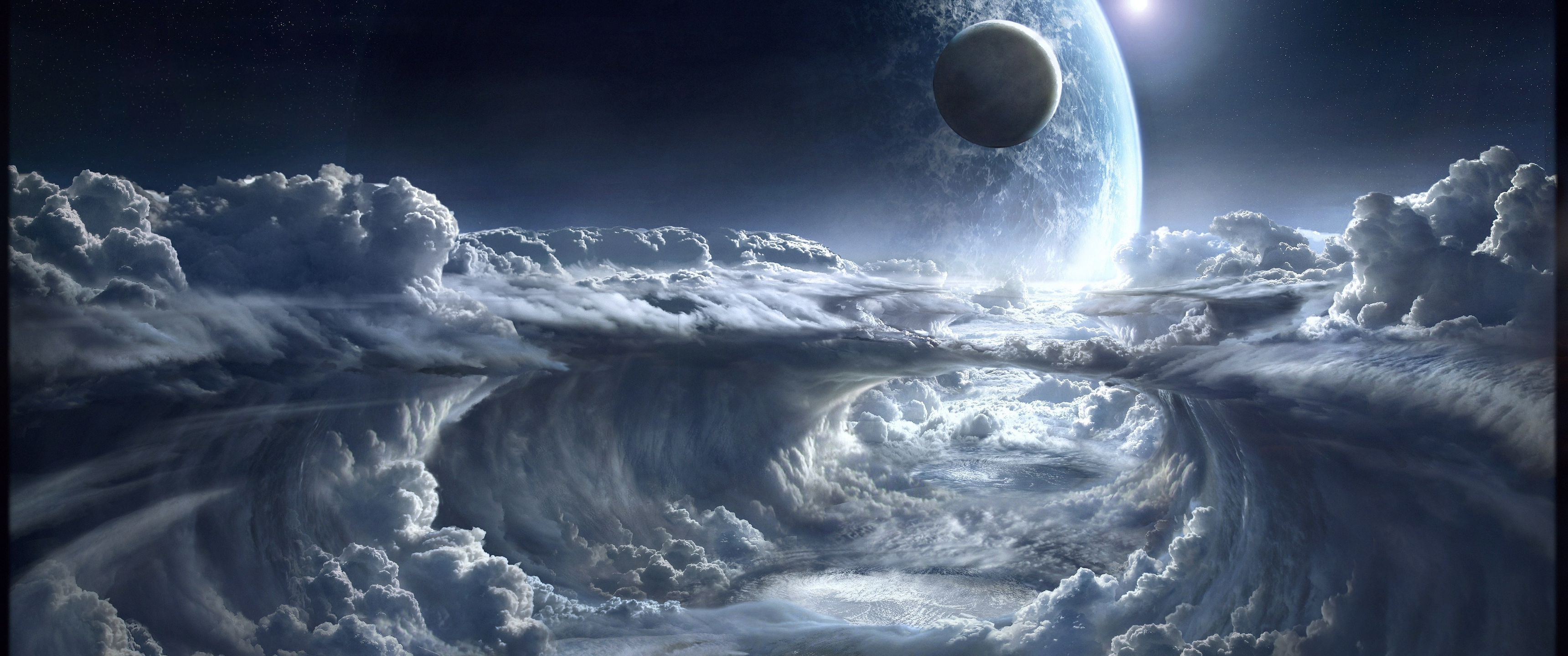 Download Space Moon Rays, Space, Moon, Rays Wallpaper in 3440x1440 Resolution