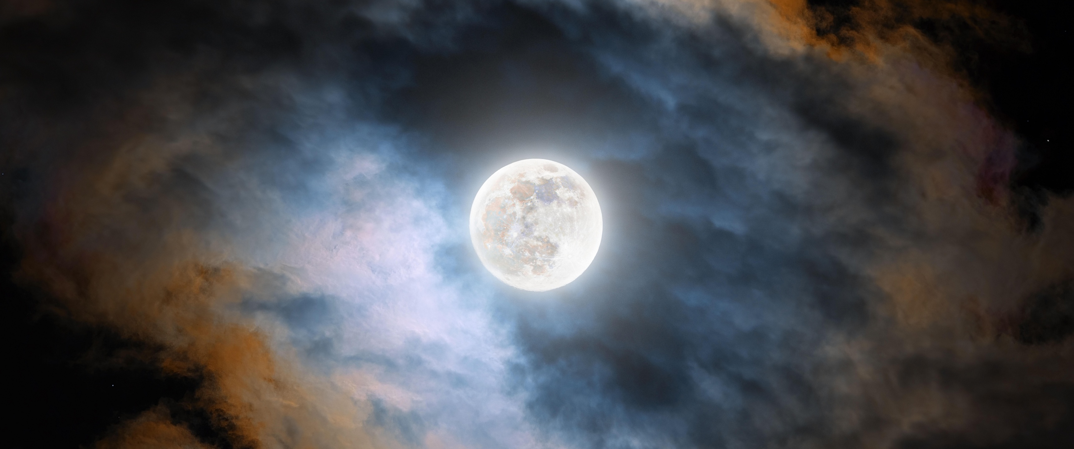 Cold Moon Wallpaper 4K, Night, Clouds, Dark, Glowing, 5K