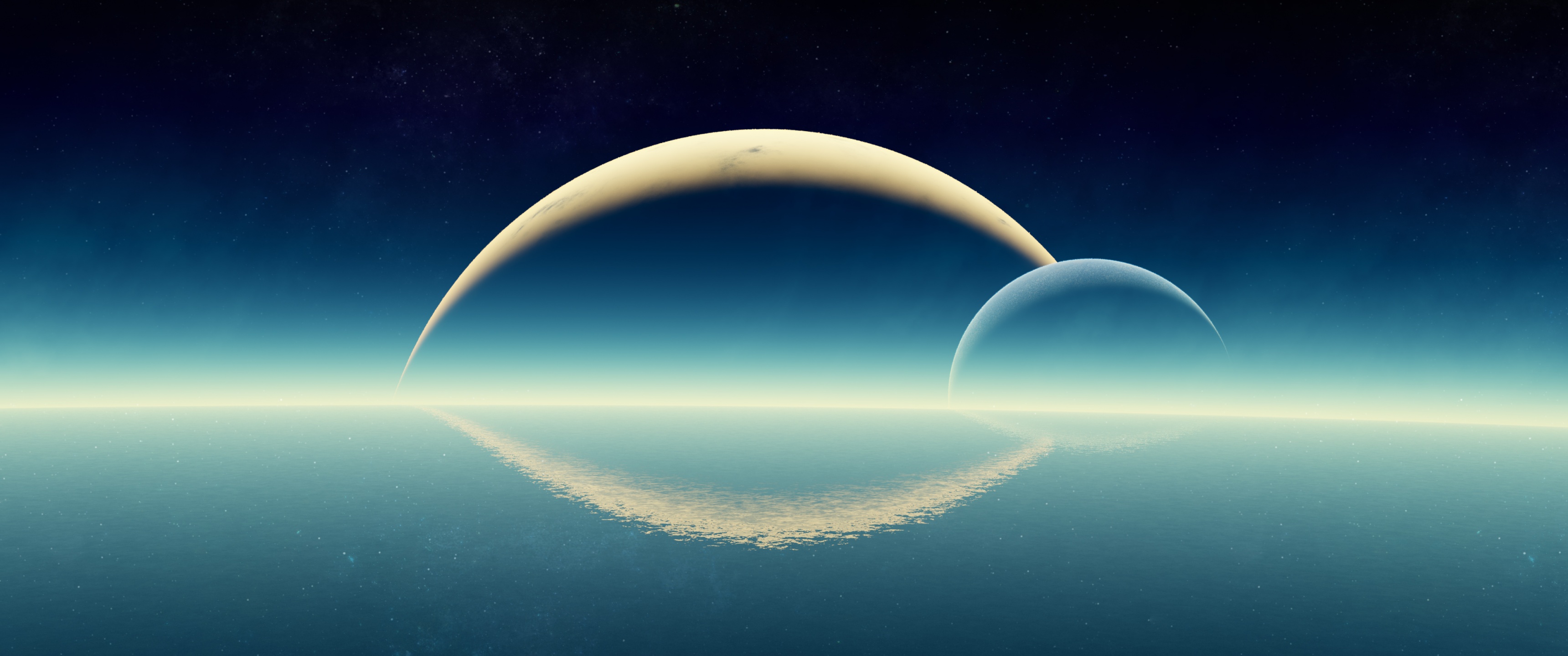 Planets Wallpaper 4K, Moon, Horizon, Ocean, Siblings