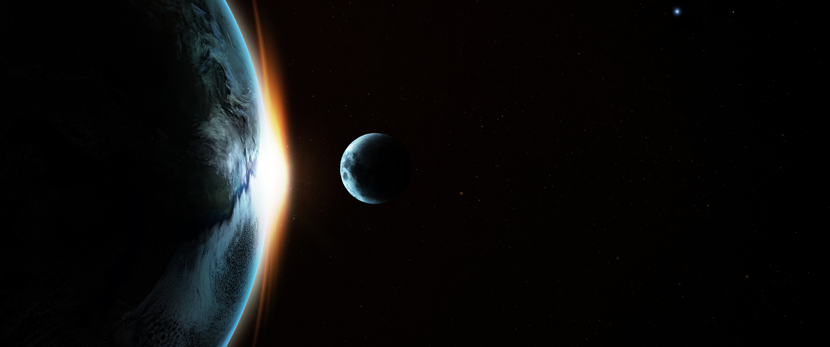 Download Space, Earth, Moon, Sunrise Wallpaper in 3440x1440 Resolution