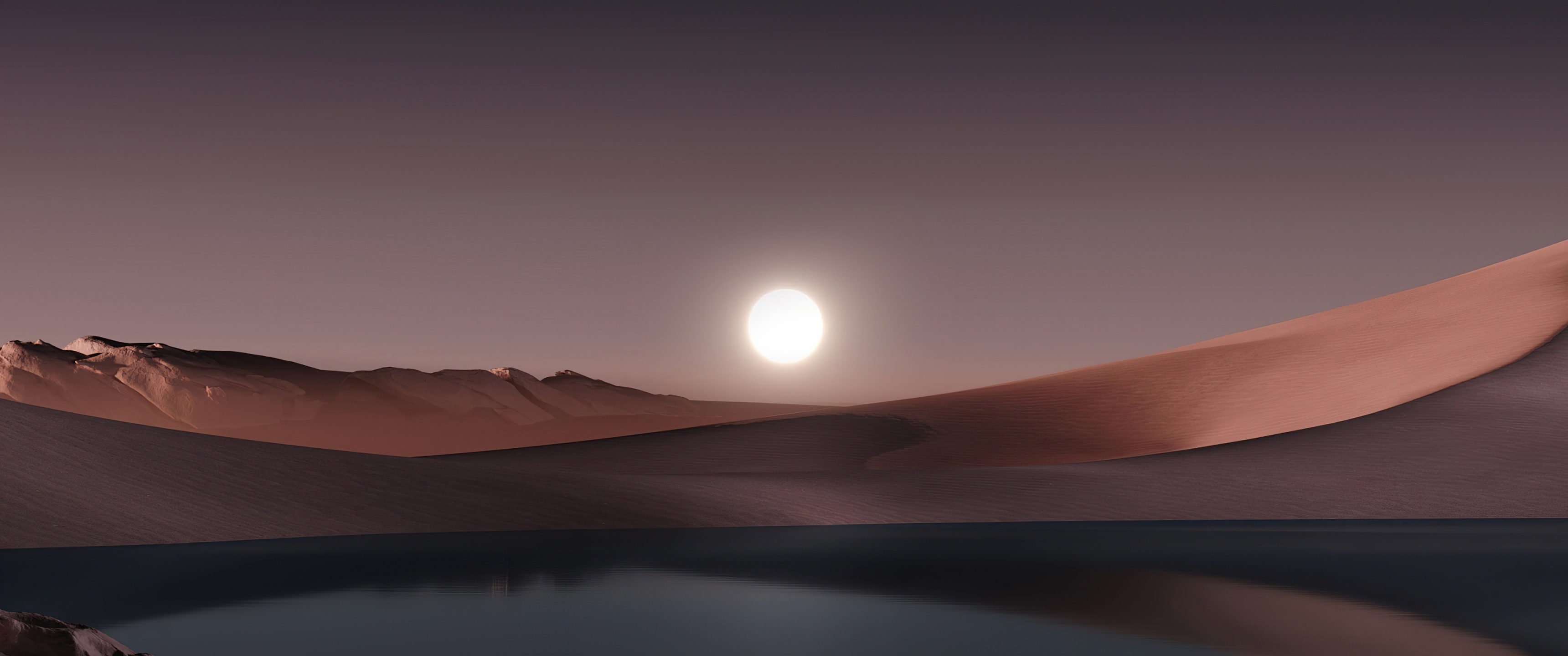 Moon Wallpaper 4K, Dusk, Lake, Reflection, Landscape