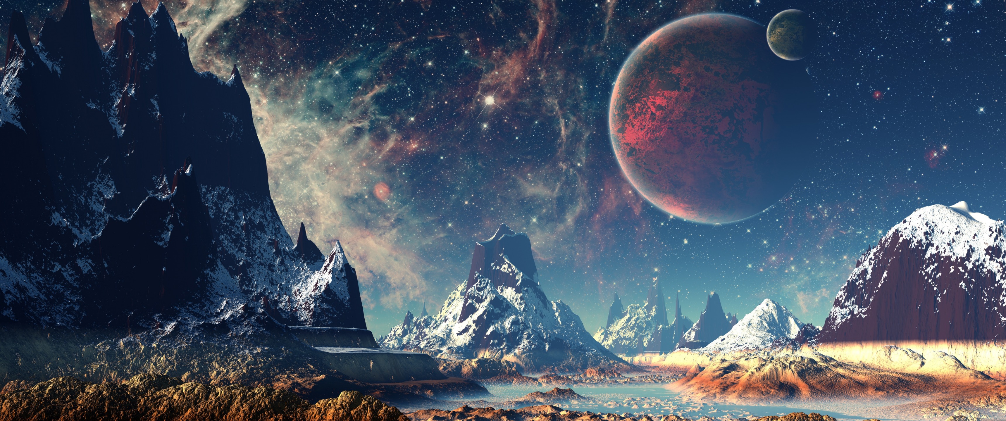 Wallpaper Body of Water Near Mountain Under Starry Night, Background Free Image
