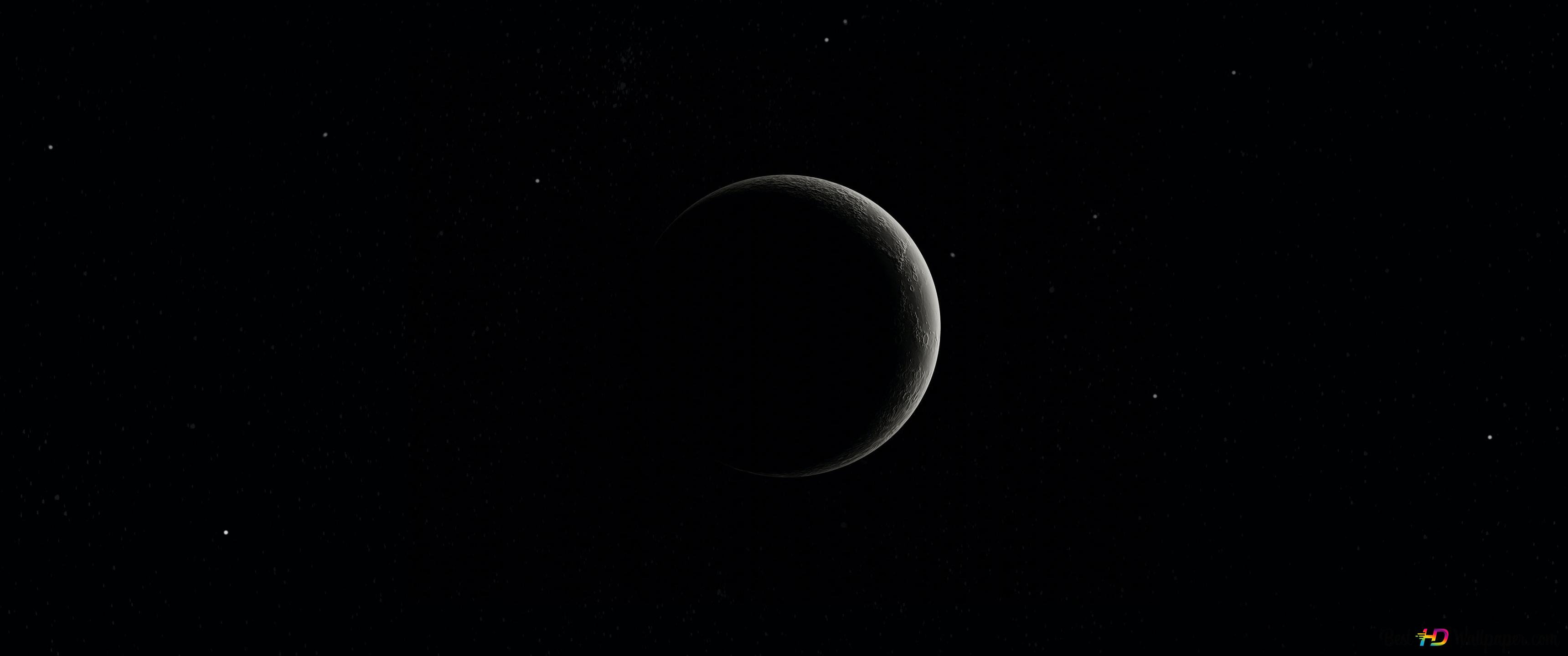 Dark half moon and stars 4K wallpaper download