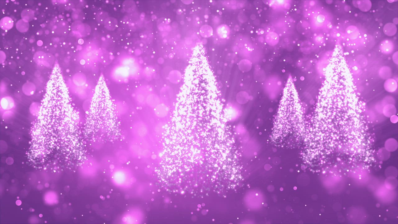 Glitter christmas trees spinning in purple background