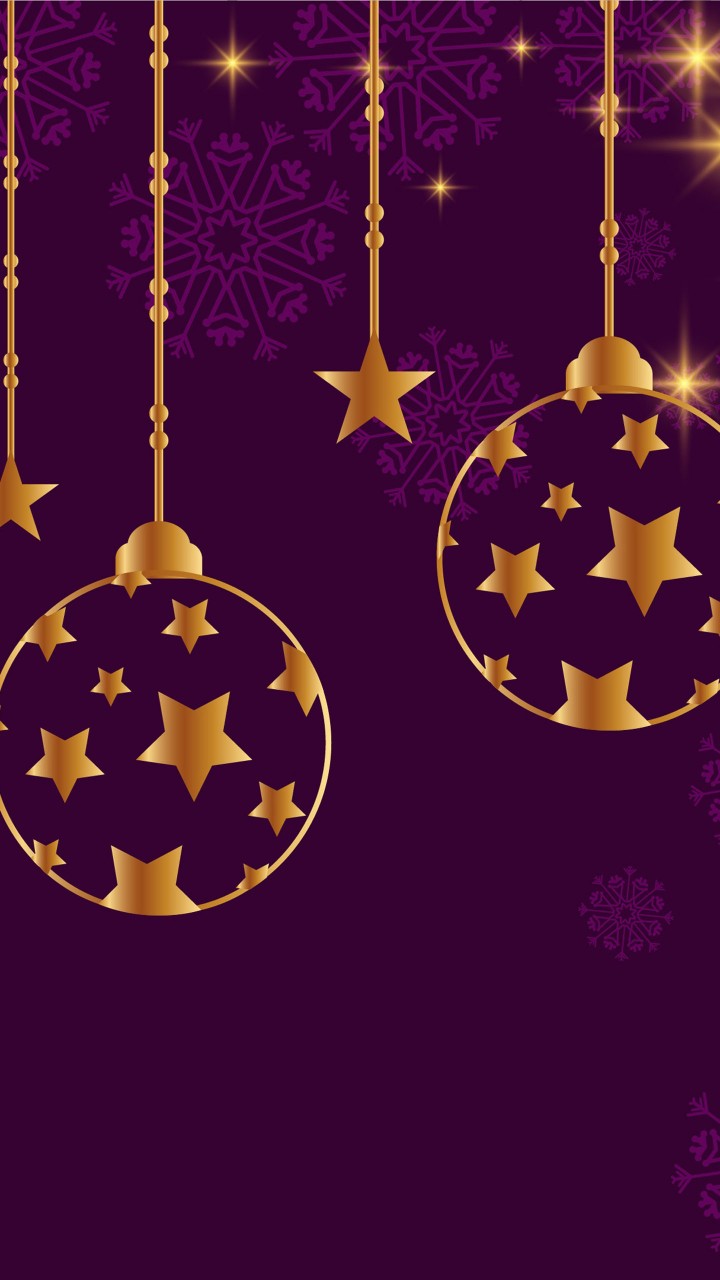 Christmas Stars Decoration Balls Ornaments In Purple Background 4K HD Christmas Wallpaper
