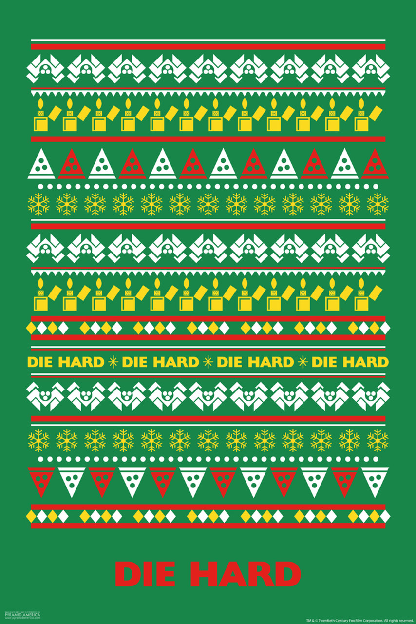 Die Hard Knit Ugly Sweater Pattern Action Movie Christmas John McClane Nakatomi Plaza Minimalist Cool Wall Decor Art Print Poster 12x18