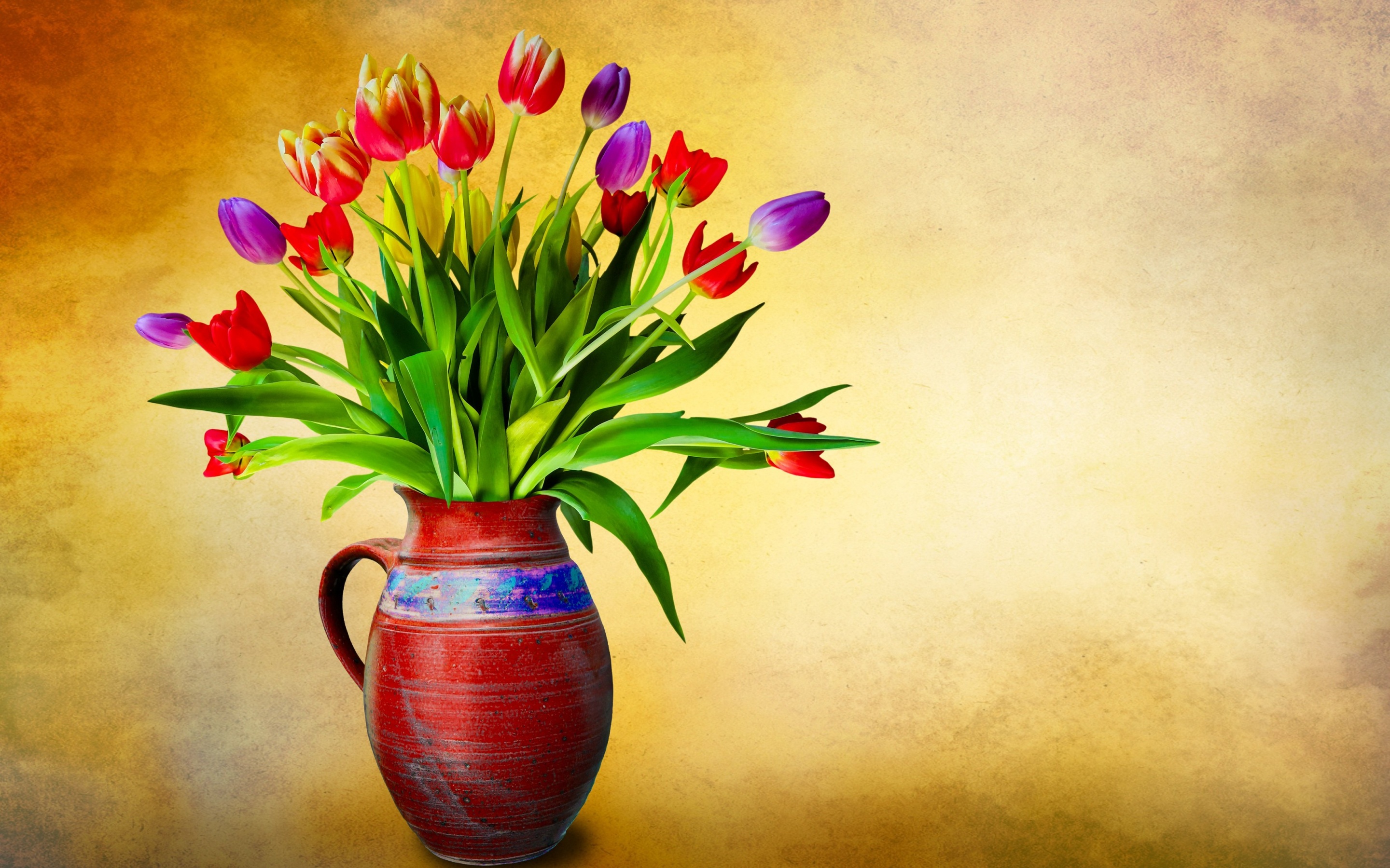 Flower vase Wallpaper 4K, Tulip flowers, Multicolor