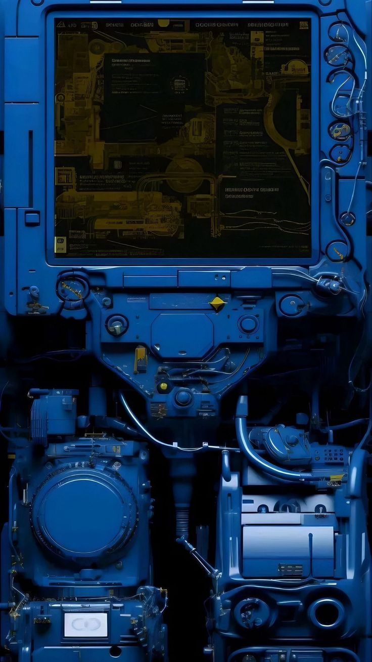 Wallpaper mechanism, details, blue, iron, AI 4K by Измайлова. Download wallpaper mechanism, details, blue, iron for free