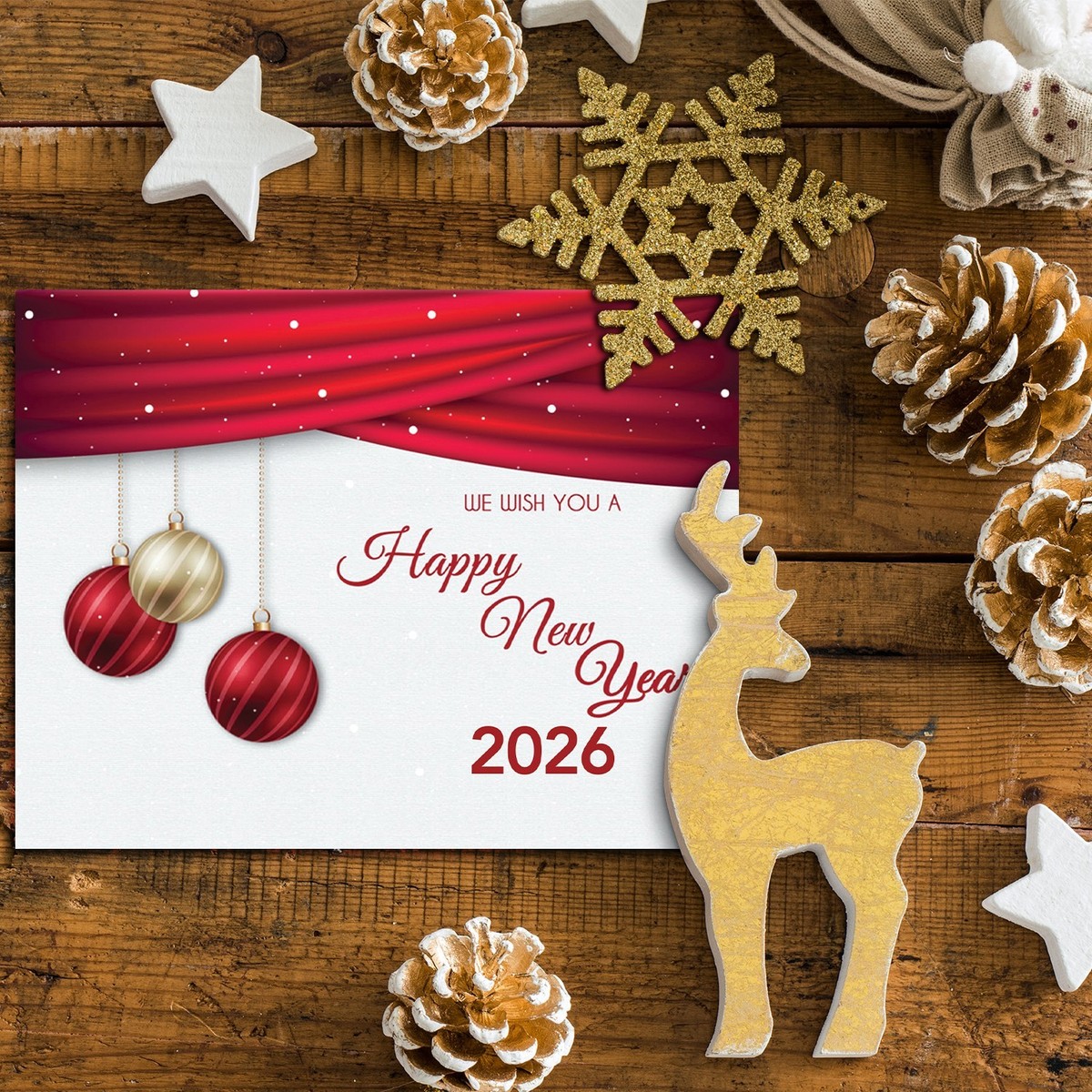 2026 'Happy New Year' Holiday Greeting Cards and Envelopes Per Pack
