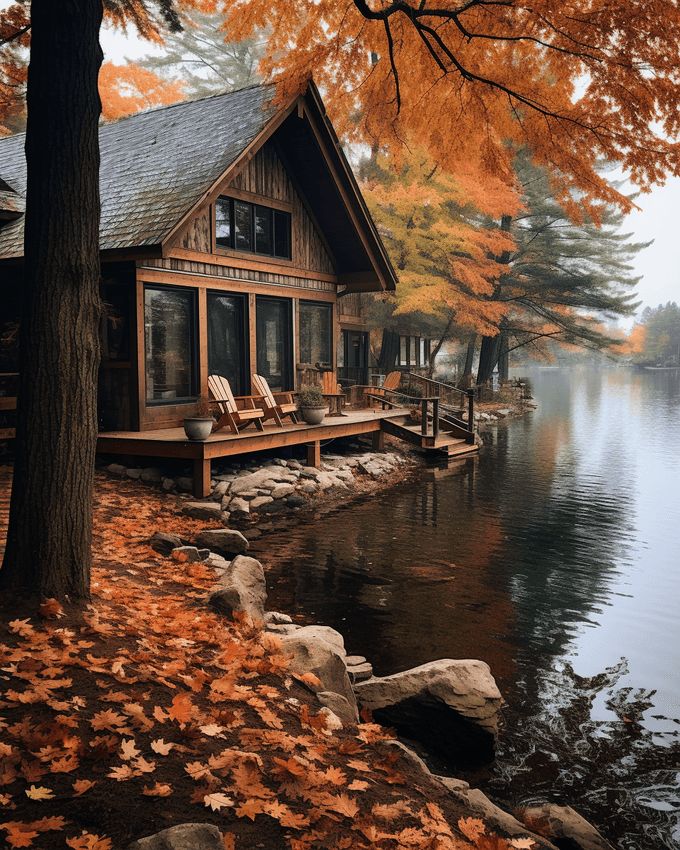 Cozy Autumn Cabins: Vibrant Fall Wallpaper