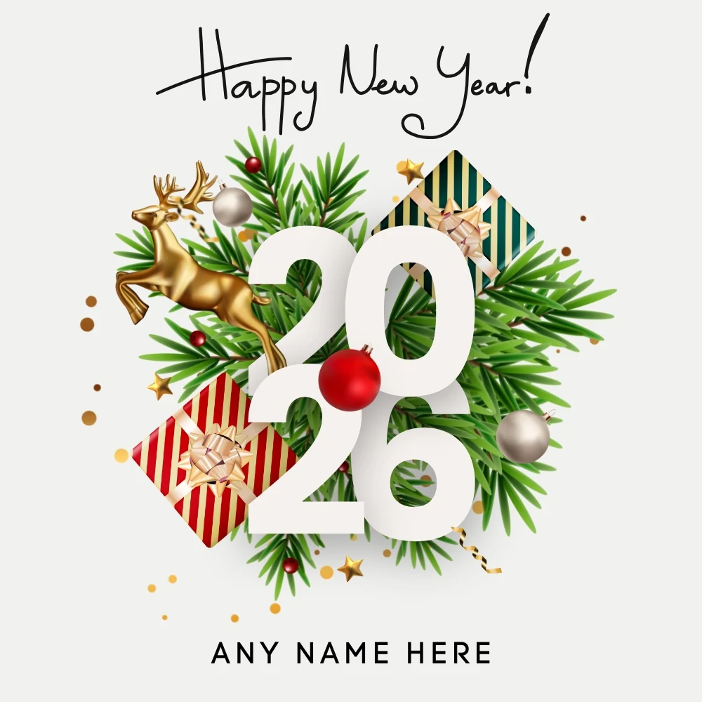Free Happy New Year 2026 Image with Name Edit Year Greeting Card Download