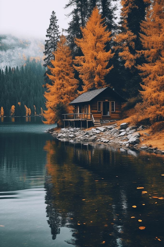 Cozy Autumn Cabins: Vibrant Fall Wallpaper