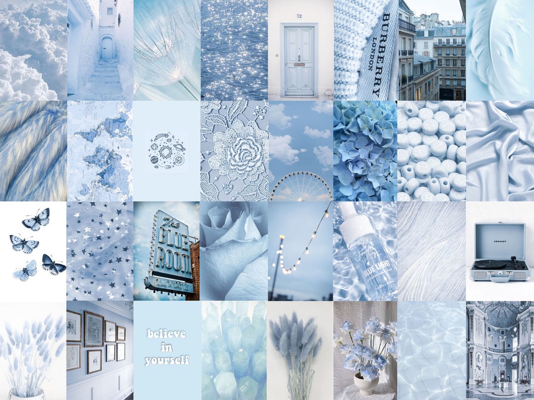 Light Blue Aesthetic Photo Wall Collage. Digital Download Photo