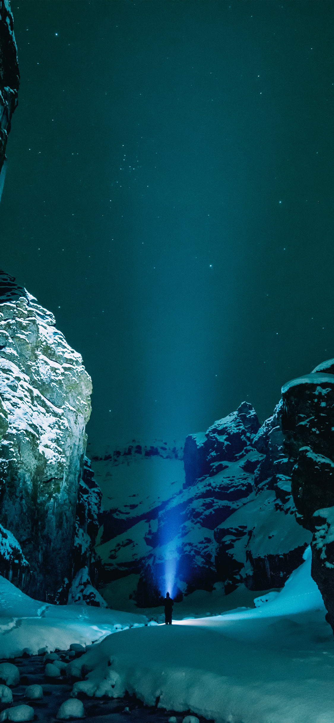 iPhone X wallpaper. night winter light man snow nature