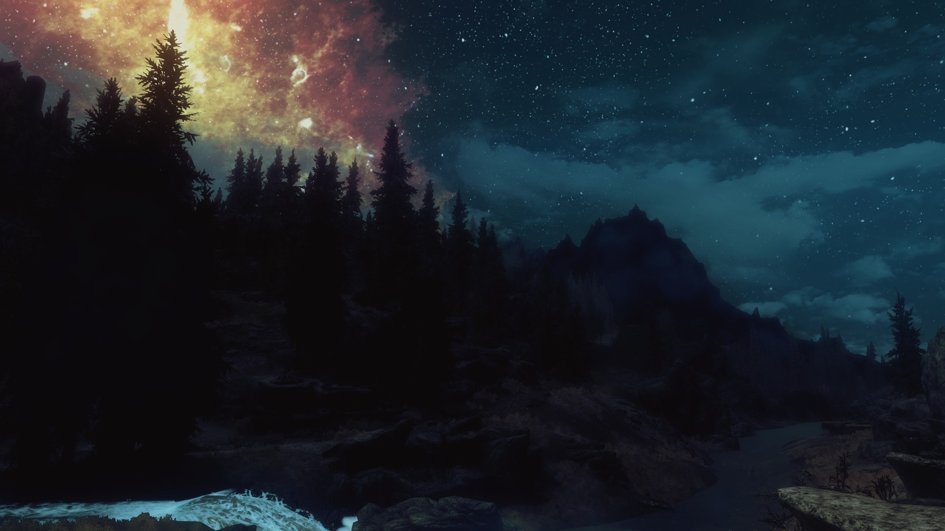 nature, Screenshots, The, Elder, Scrolls, V, Skyrim, Night, Sky Wallpaper HD / Desktop and Mobile Background