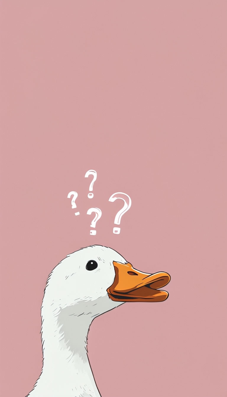 Curious White Duck with Question Marks Minimalist Mobile Wallpaper