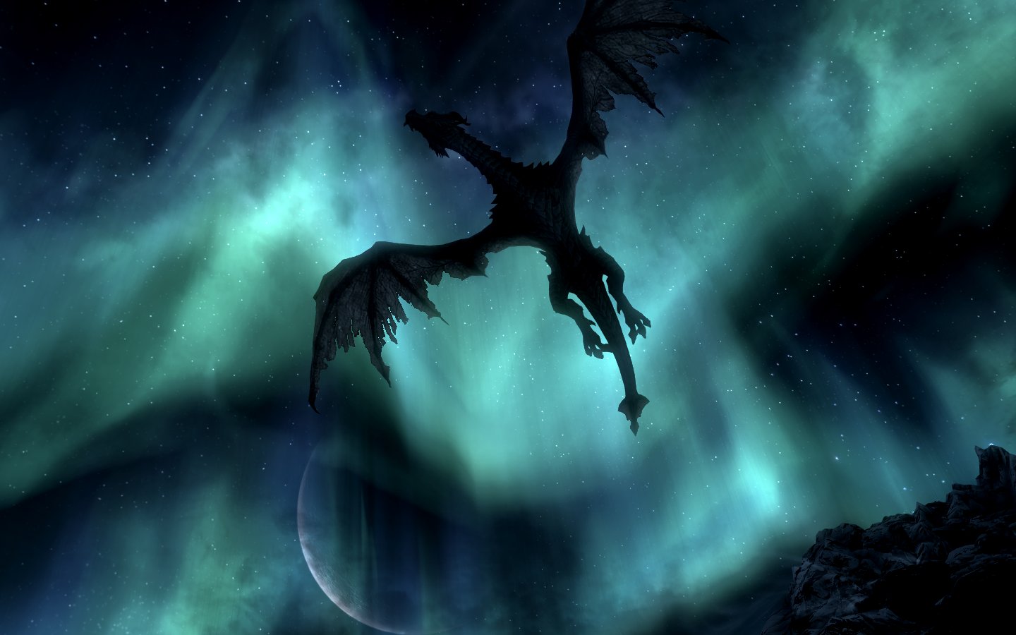 the, Elder, Scrolls, Skyrim, Paarthurnax, Moon, Night, Dragon, Aurora, Borealis Wallpaper HD / Desktop and Mobile Background