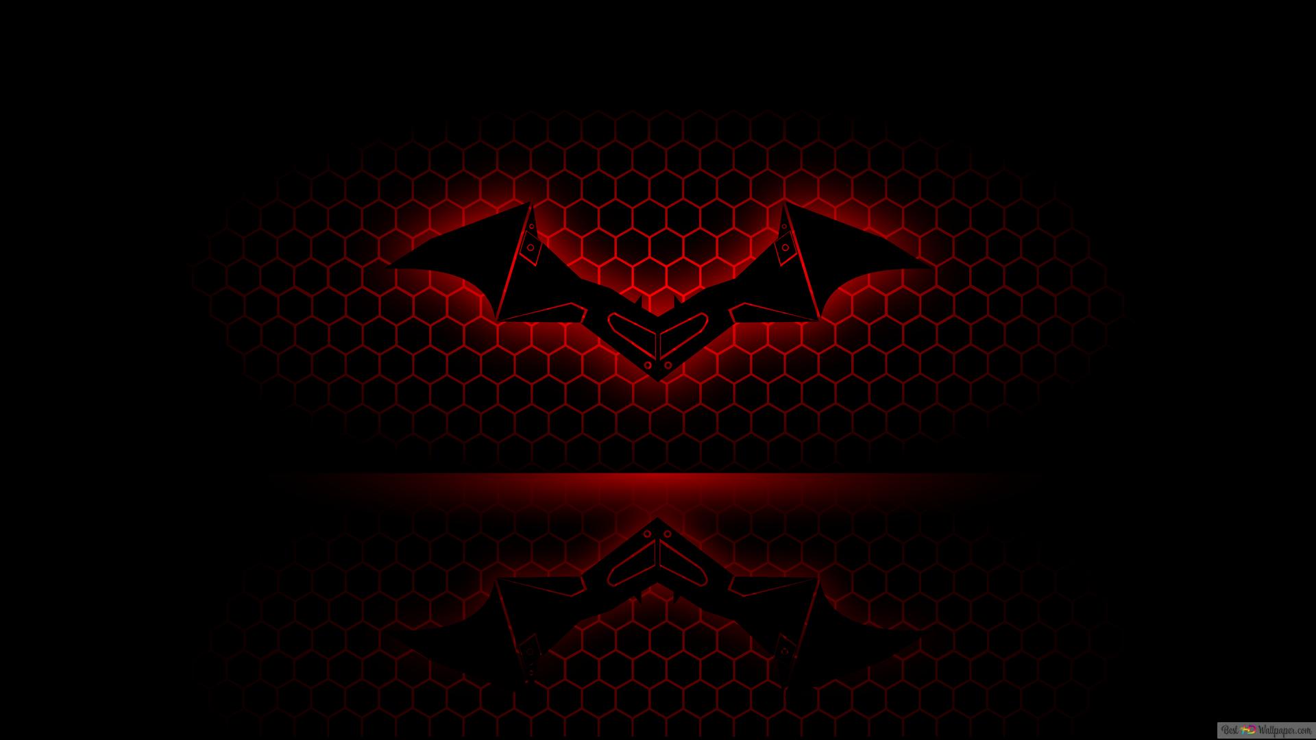 The batman logo with reflection and red 4K wallpaper download