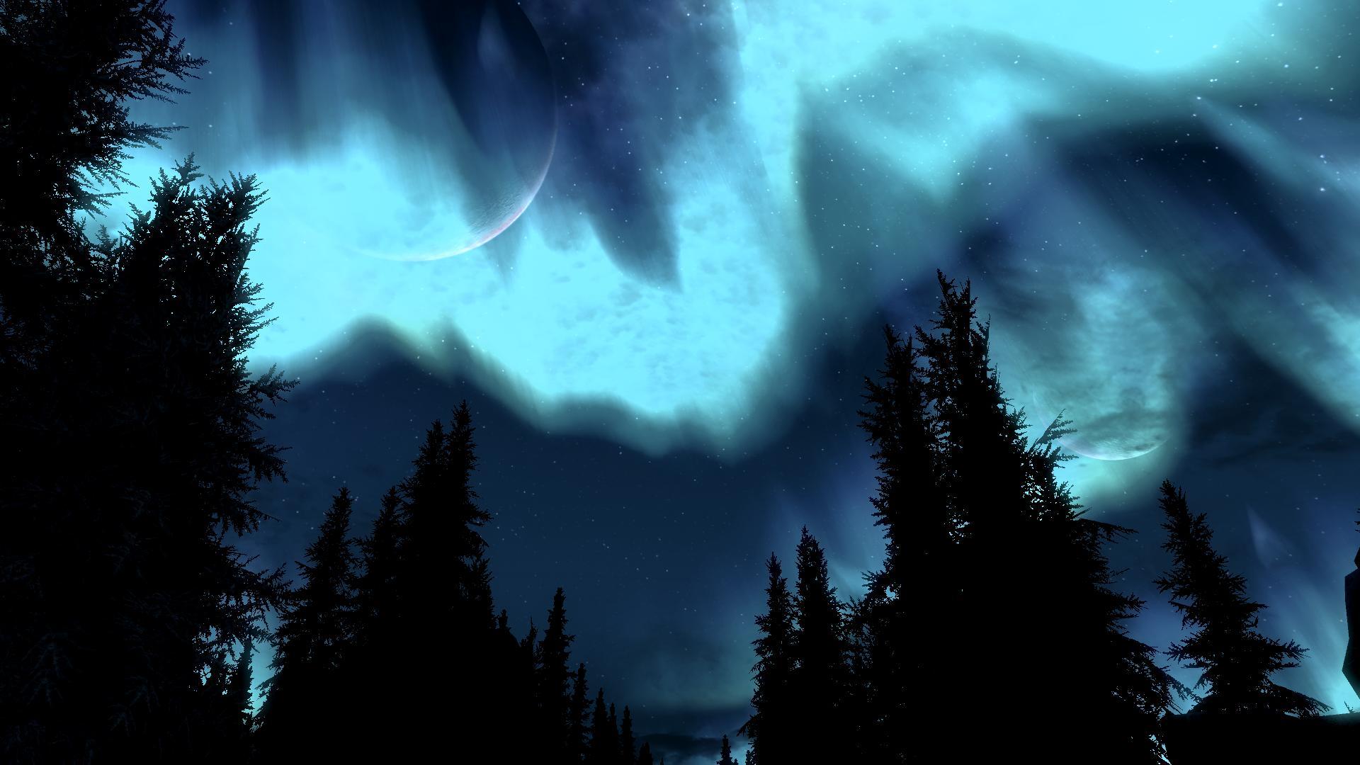 Wallpaper Aurora, night, Skyrim, brightness for mobile and desktop, section игры, resolution 1920x1080