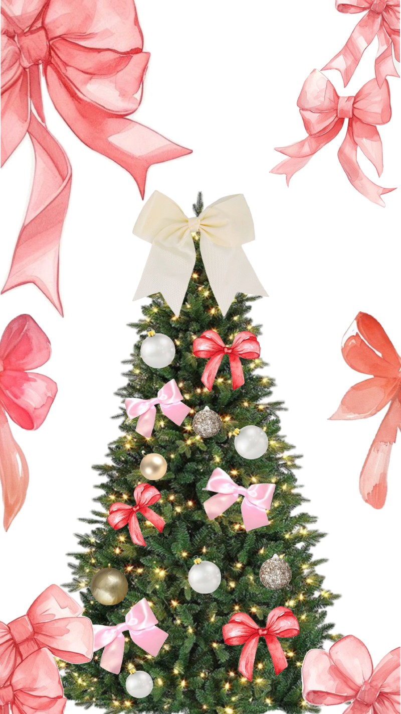 Red Bows & Decorated Christmas Tree Wallpaper for iPhone