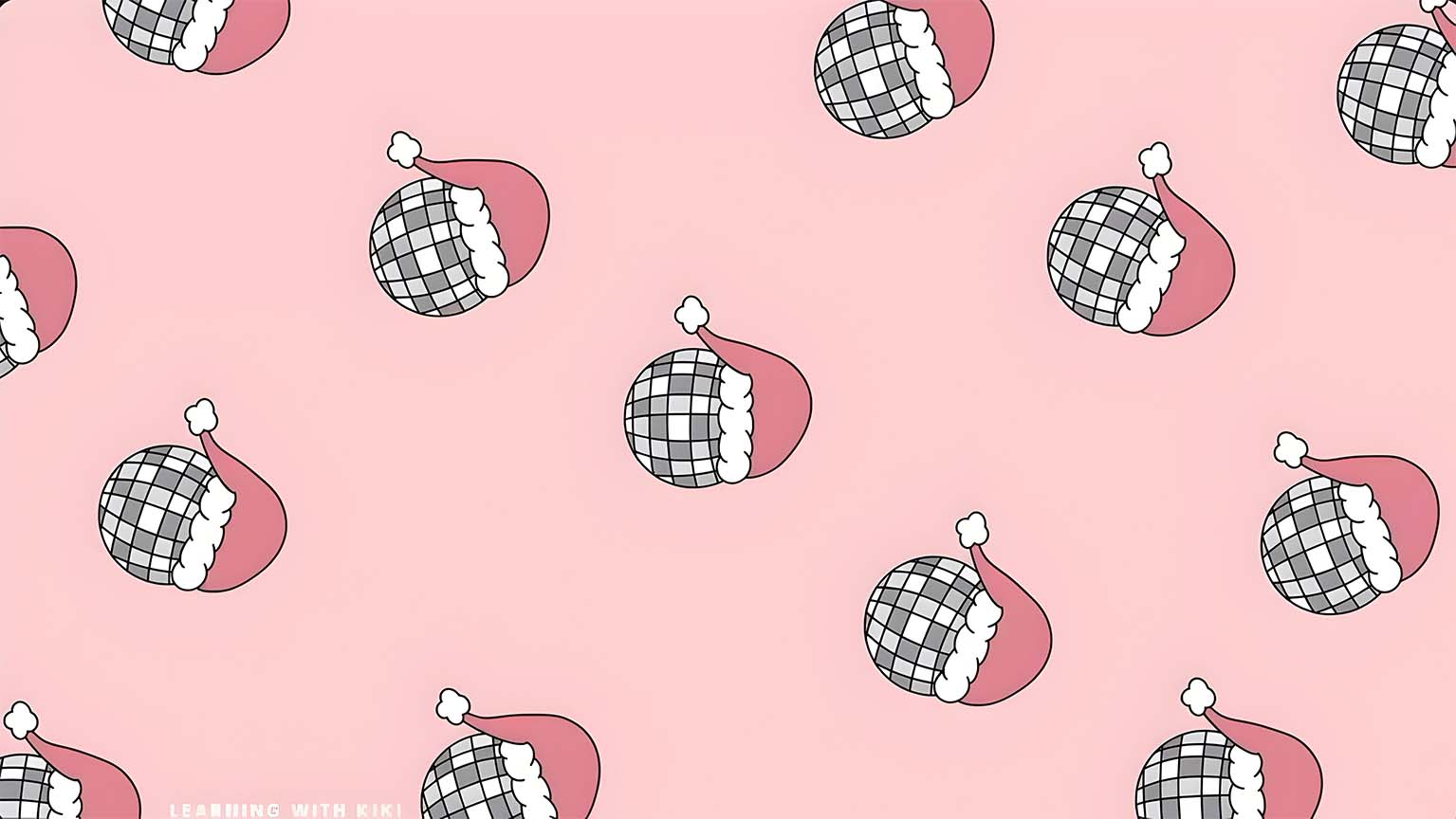 Preppy Pink Christmas Disco Ball Pattern Desktop Wallpaper 4K
