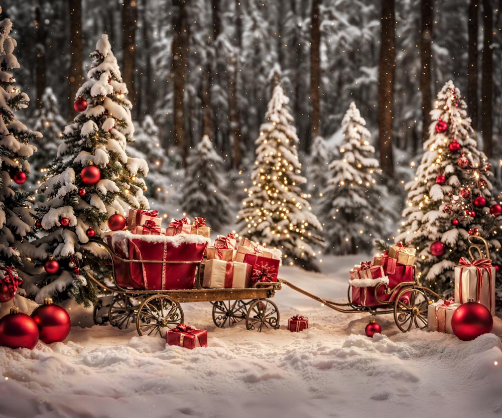 Kate Christmas Tree Outdoor Snowy Gift Backdrop for Photography