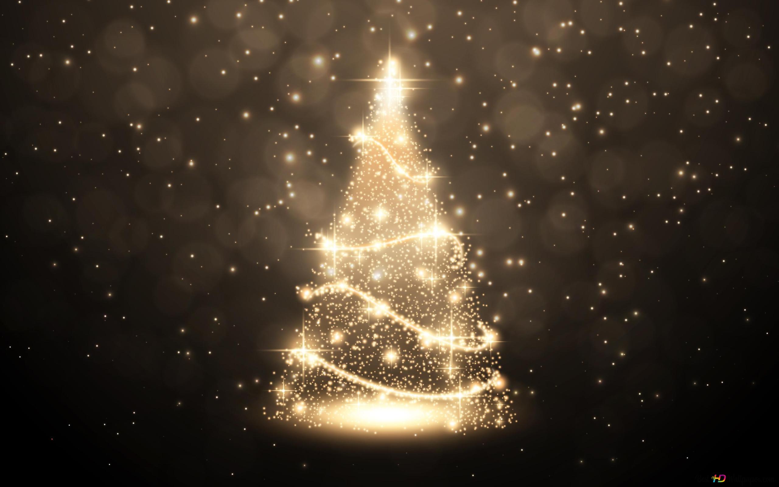 Shining christmas tree and black background 2K wallpaper download