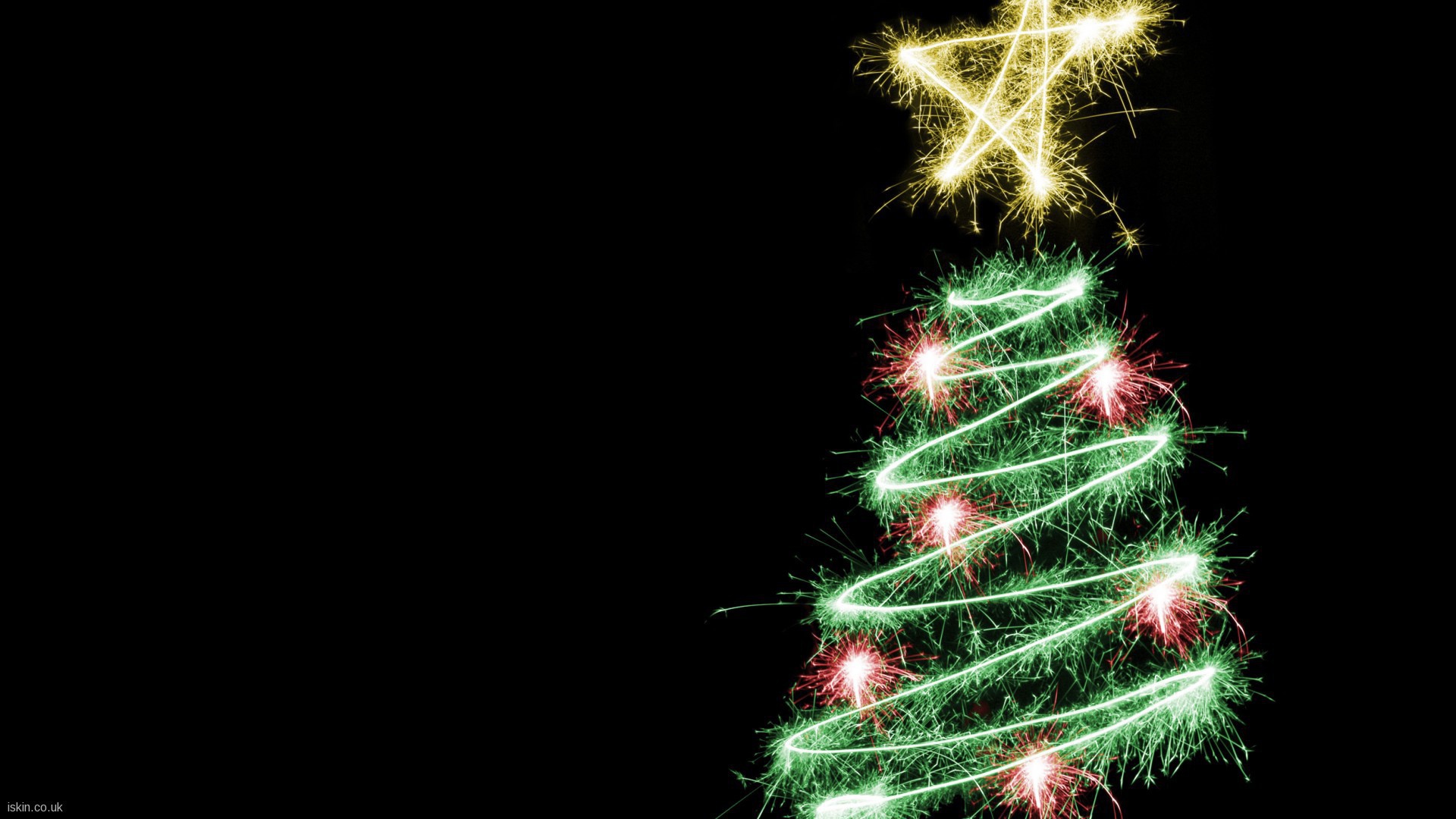 Shimmering Christmas tree on Christmas, black background Desktop wallpaper 1920x1080