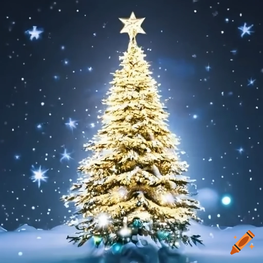 Outdoor Christmas tree under the twinkling stars on Craiyon