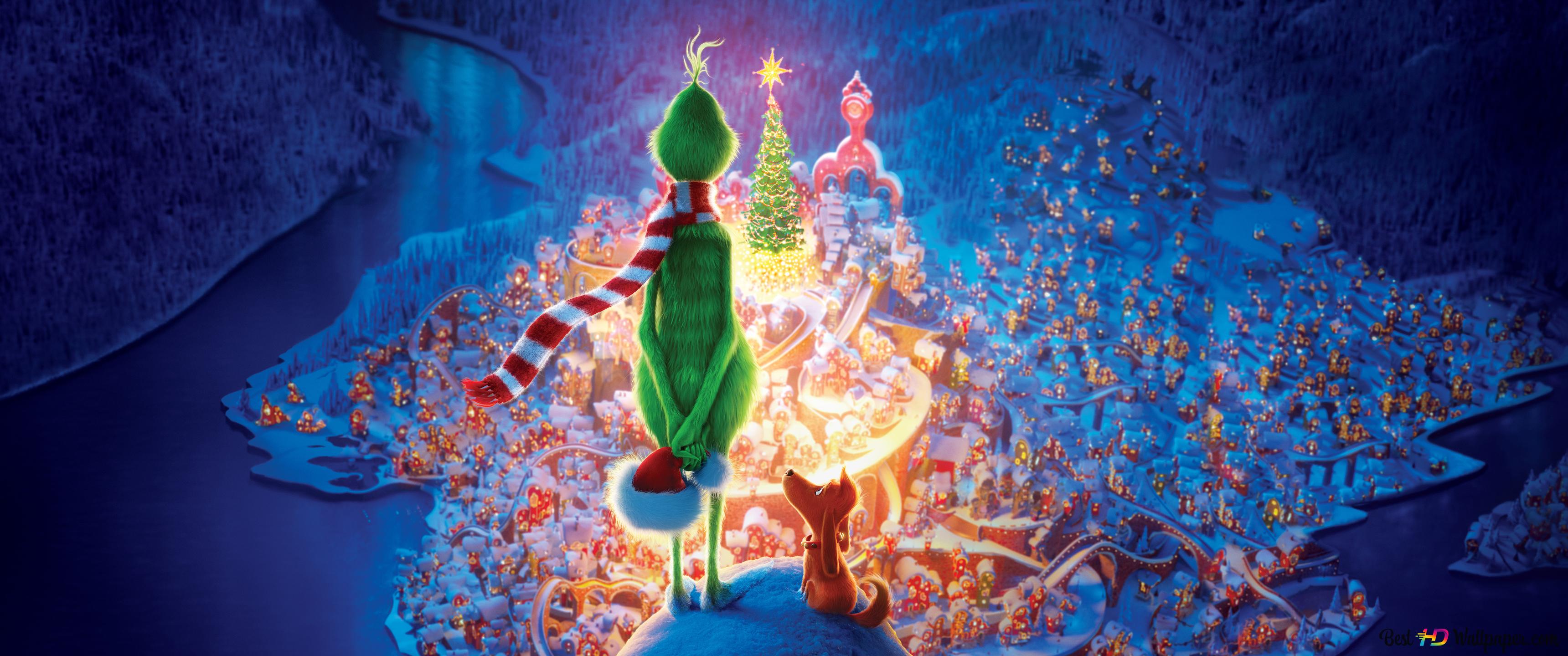 Mr. Grinch and Max celebrating Christmas 8K wallpaper download