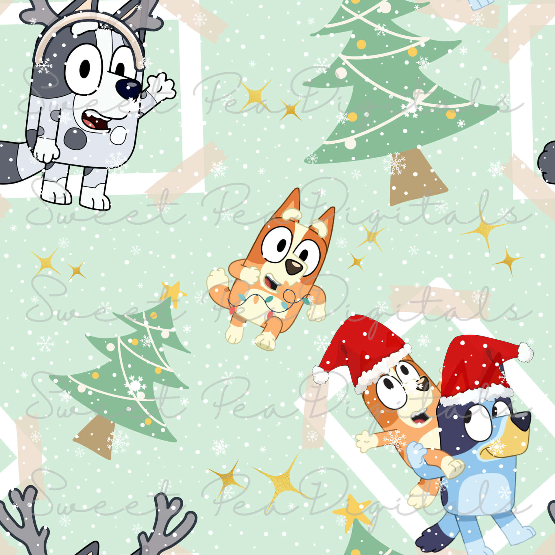 Download Bluey Christmas Fun Pattern Wallpaper