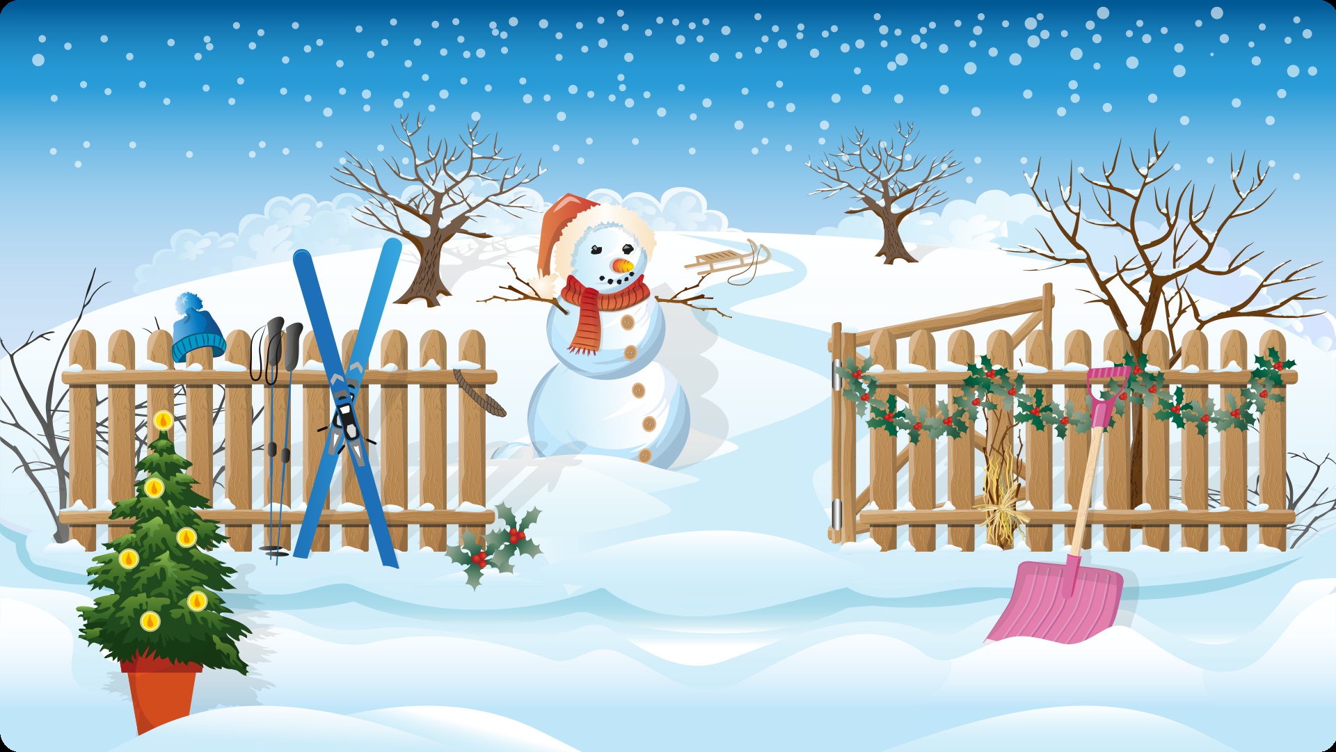 Desktop wallpaper: Artistic, Snowman, Christmas, Drawing, Fence, Winter 4K free download for PC. 1004823