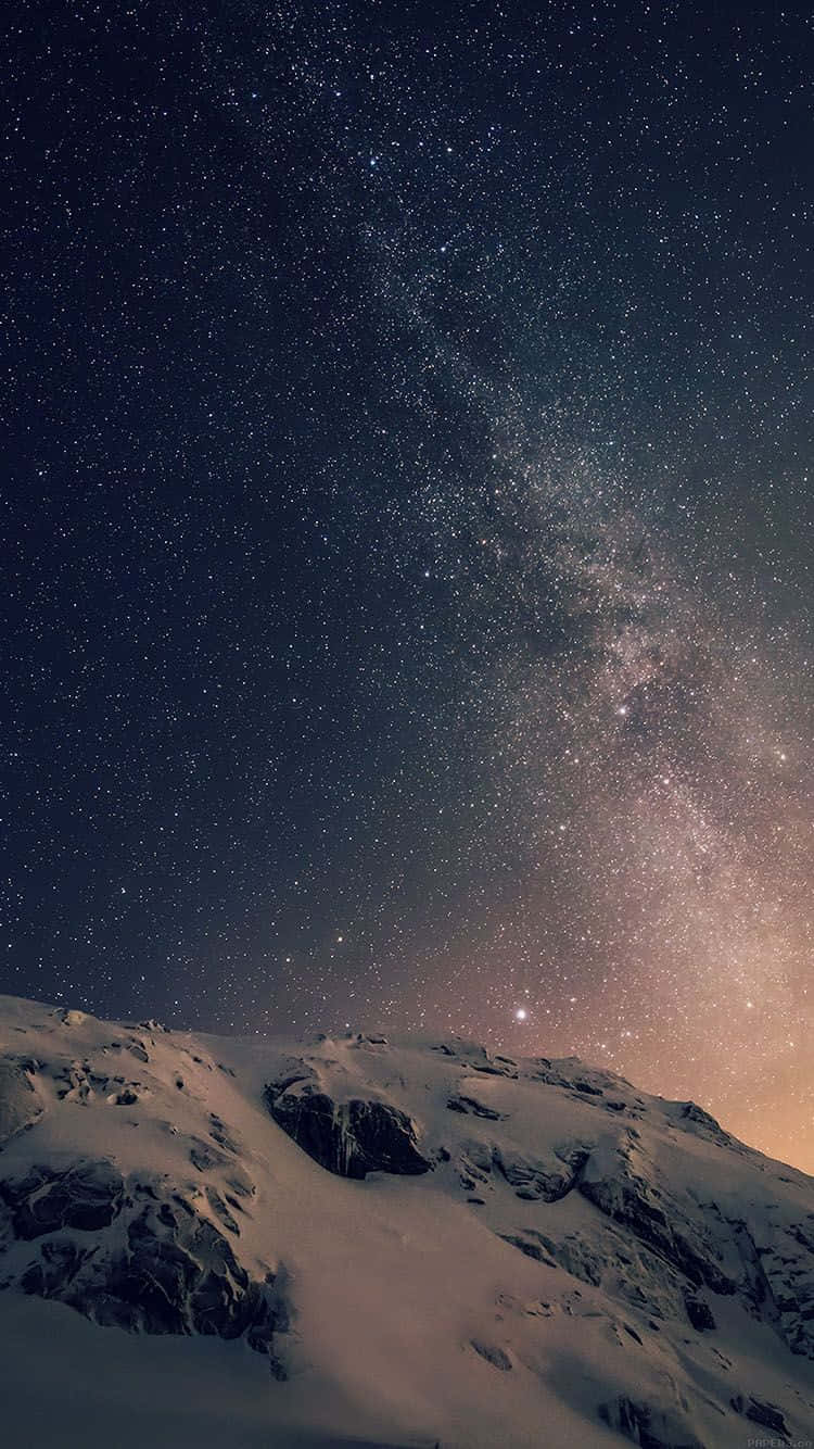 Download Dark Starry Night On Snow Mountain Wallpaper