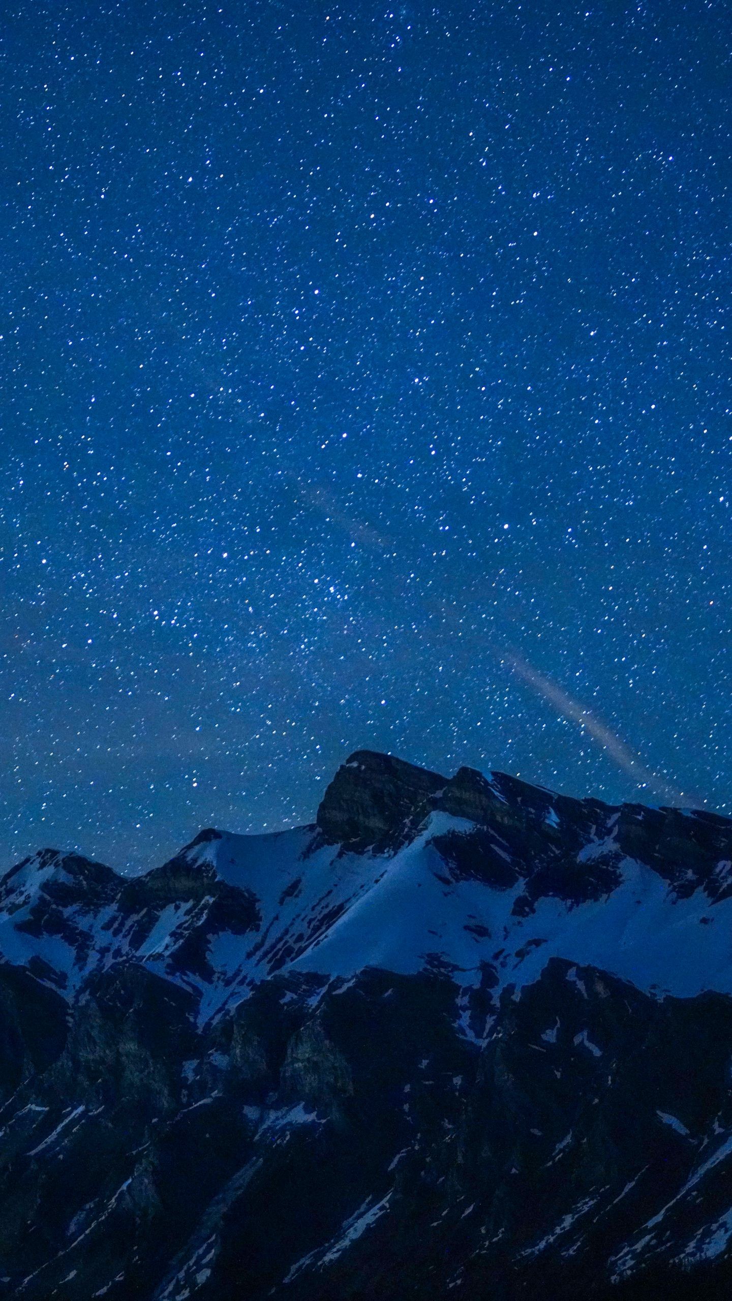 Mountains Snow Starry Sky Nighttime Stars Dark 4K HD Dark Background Wallpaper