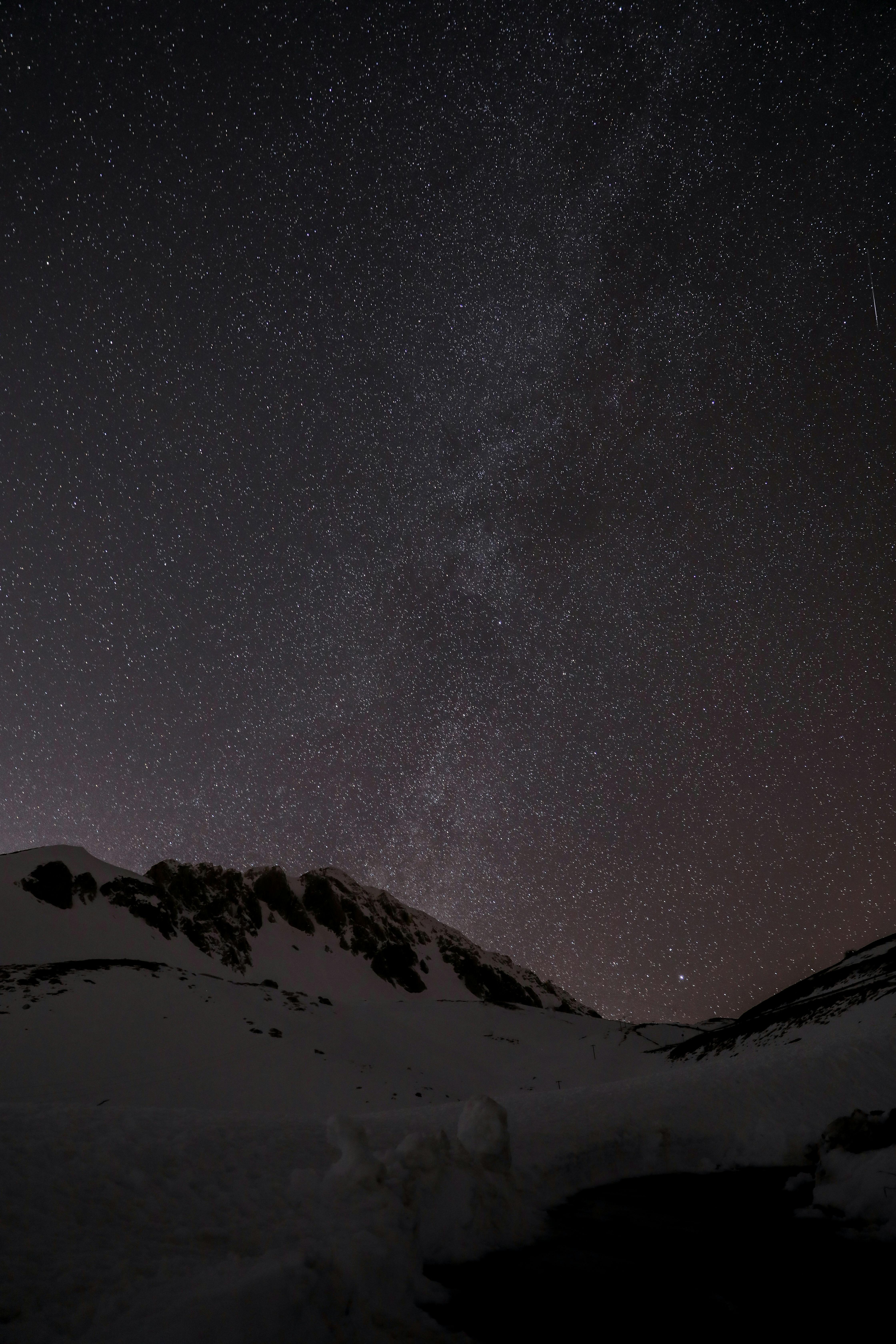 Snow Covered Mountain Under Starry Sky · Free