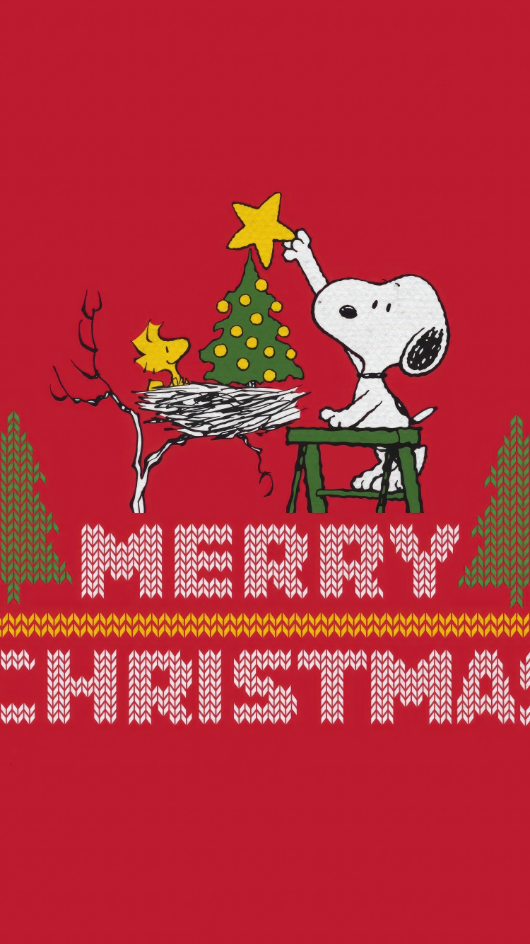 Snoopy Wallpaper 4K, Merry Christmas, Red background