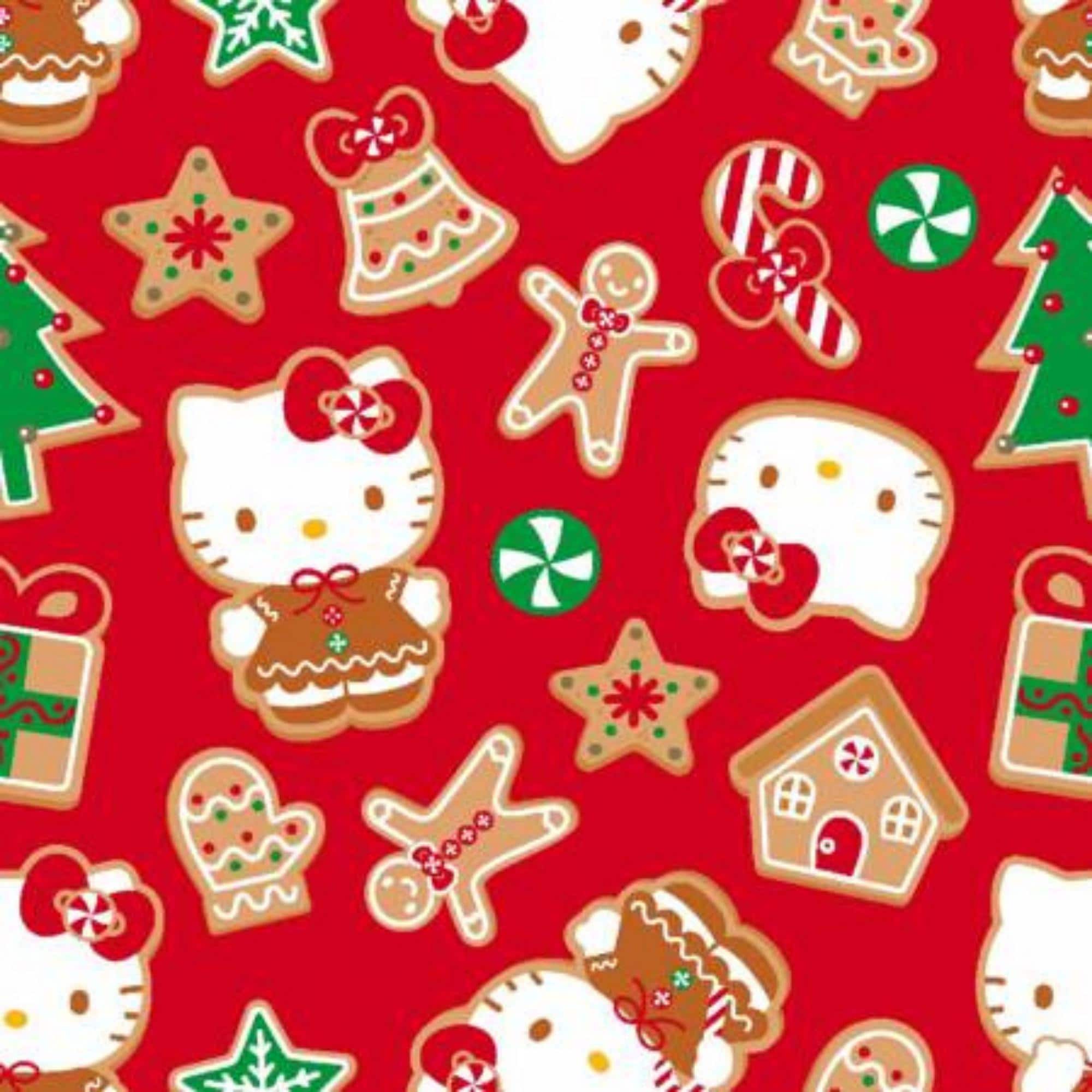 Hello Kitty Christmas Fabric, Hello Kitty Gingerbread Cookies on Red Licensed by Sanrio for Springs Creative Novelty Cotton Fabric