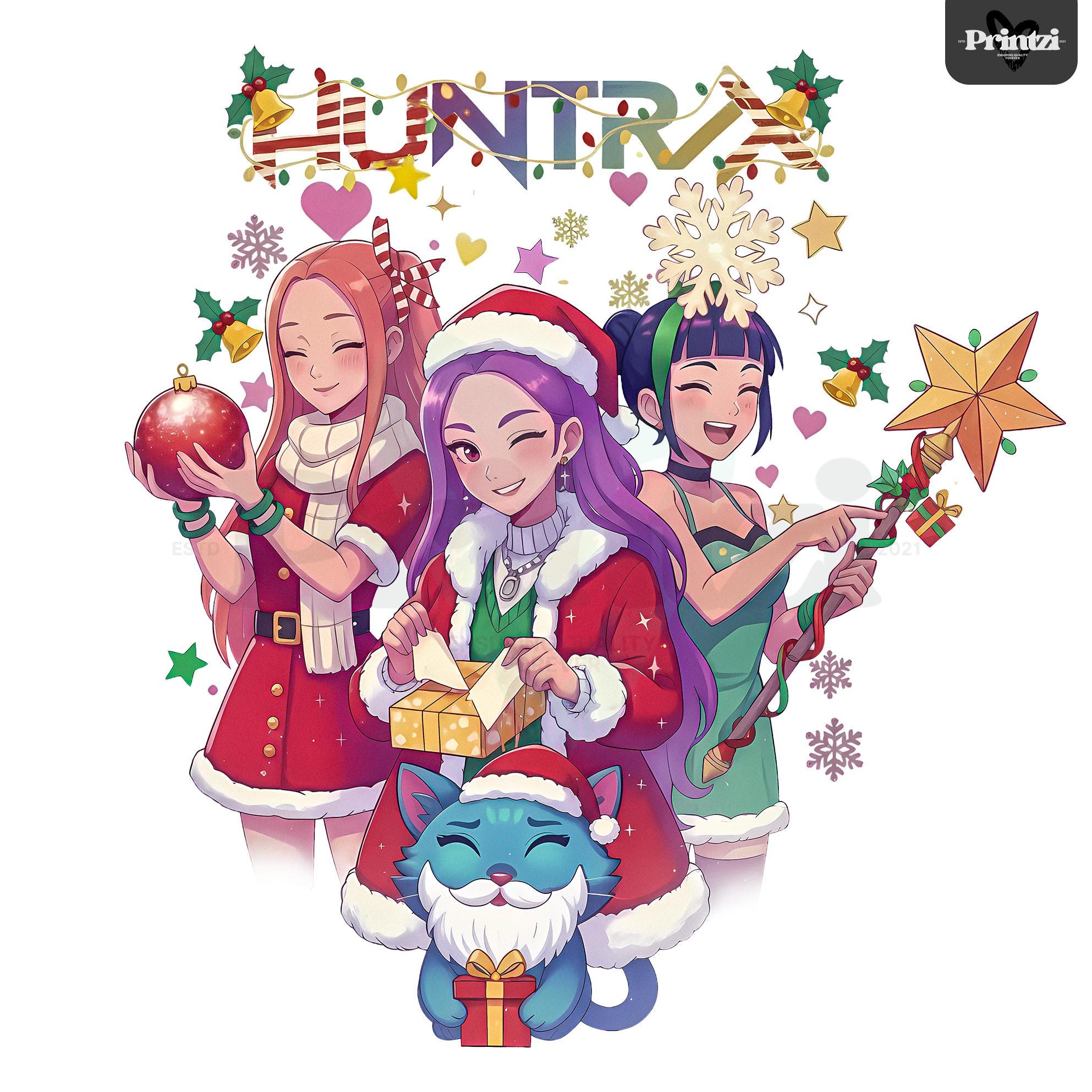 Huntrix Christmas Clipart PNG: Kpop Demon Hunters Clipart, Saja Girls, Derpy Tiger (digital Download)
