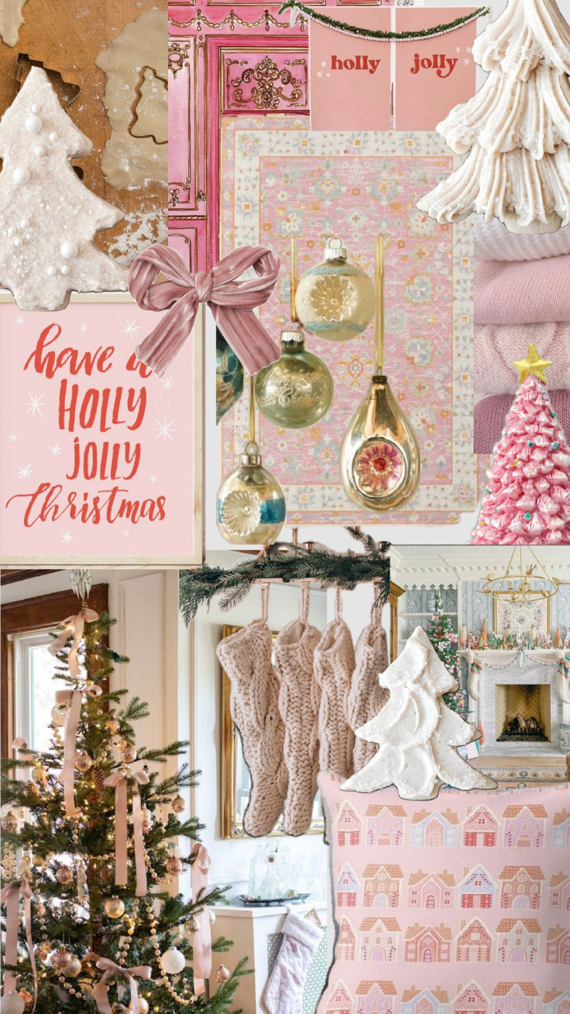 Holly Jolly Pink Cottage Christmas Home Wallpaper for iPhone